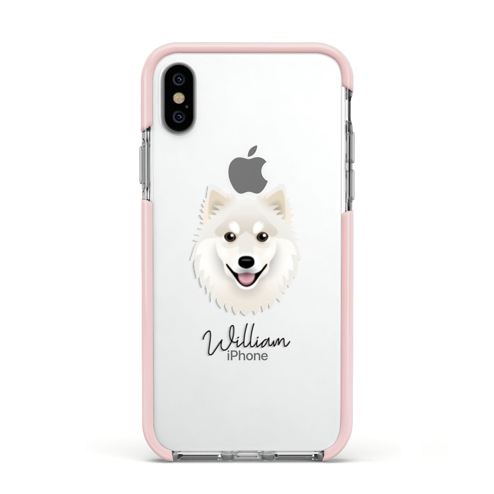 Finnish Lapphund Personalised Apple iPhone Xs Impact Case Pink Edge on Silver Phone