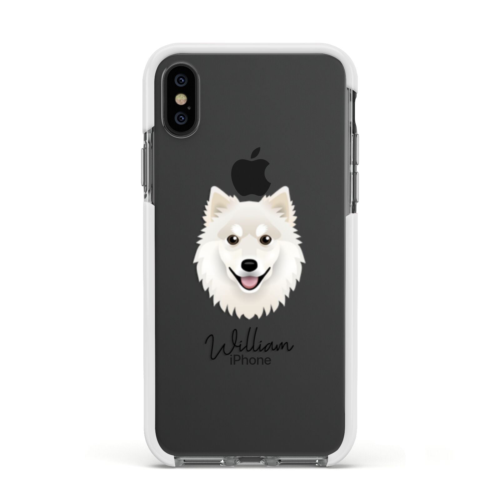 Finnish Lapphund Personalised Apple iPhone Xs Impact Case White Edge on Black Phone