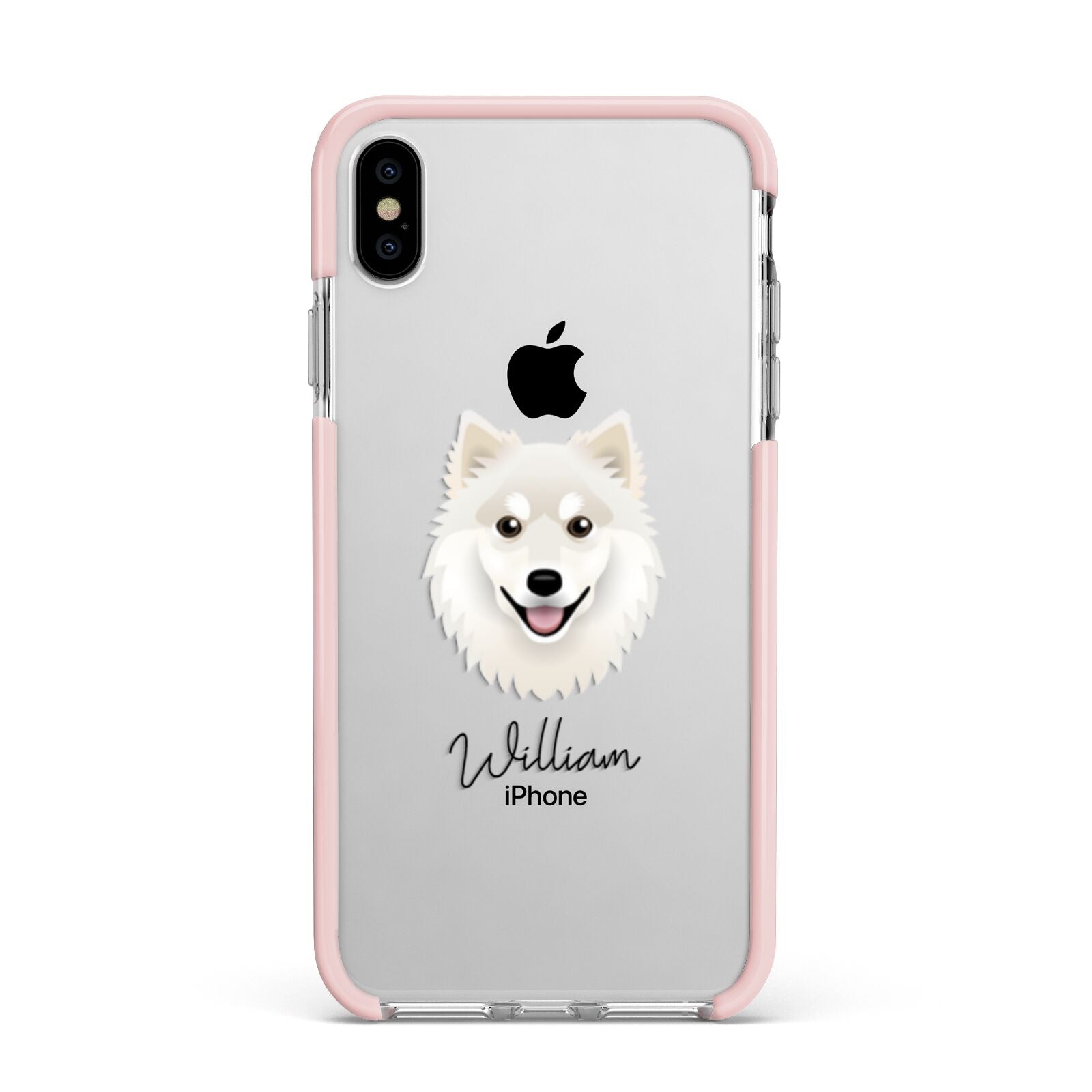Finnish Lapphund Personalised Apple iPhone Xs Max Impact Case Pink Edge on Silver Phone