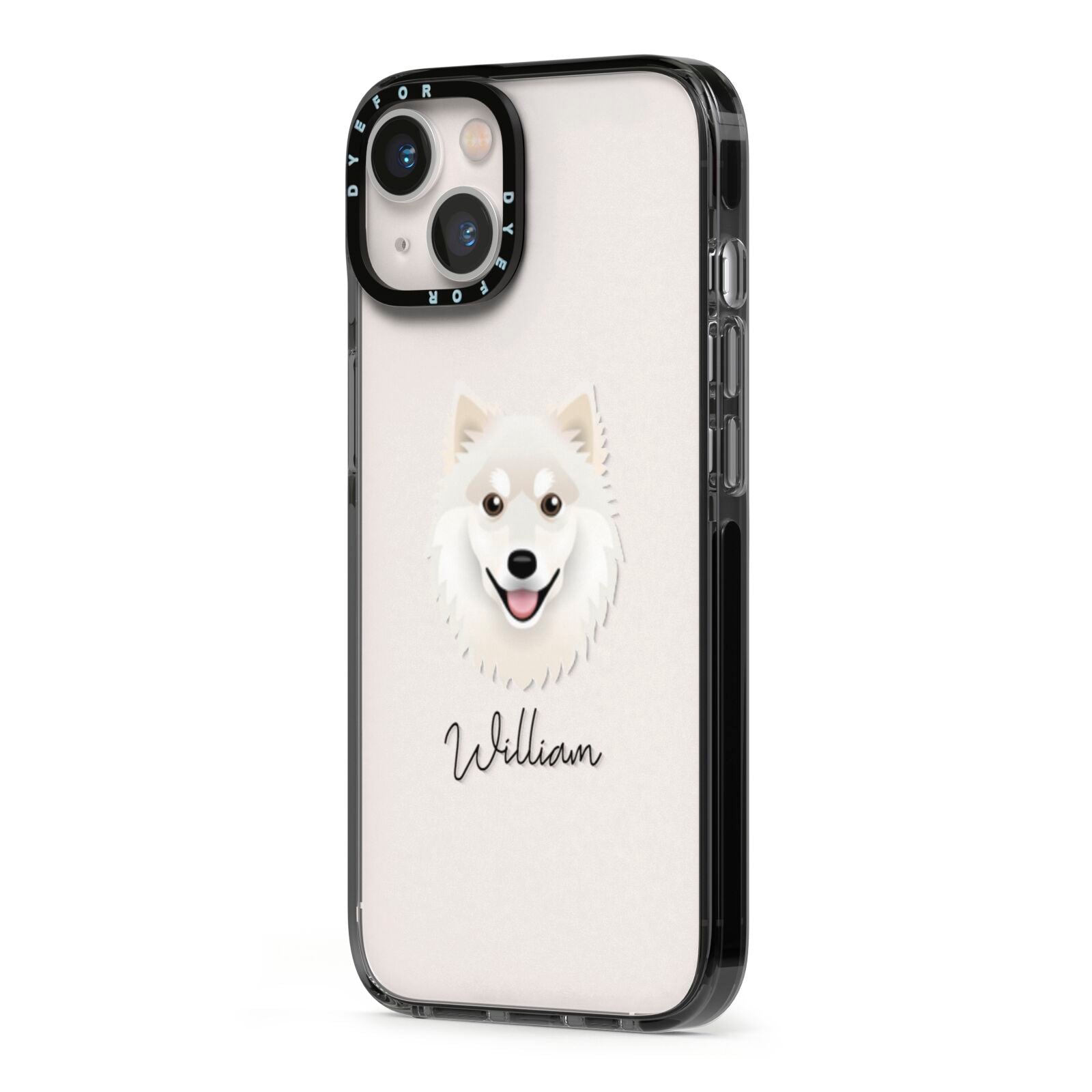 Finnish Lapphund Personalised iPhone 13 Black Impact Case Side Angle on Silver phone