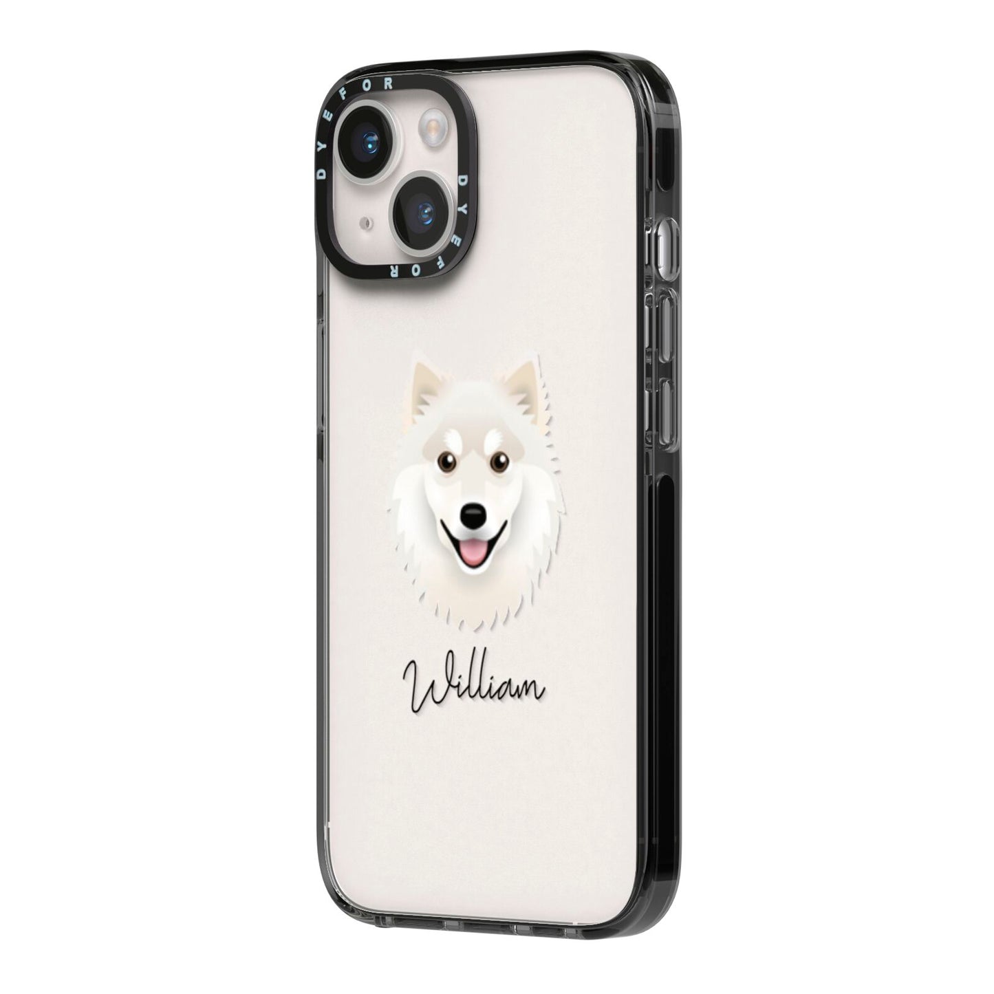 Finnish Lapphund Personalised iPhone 14 Black Impact Case Side Angle on Silver phone