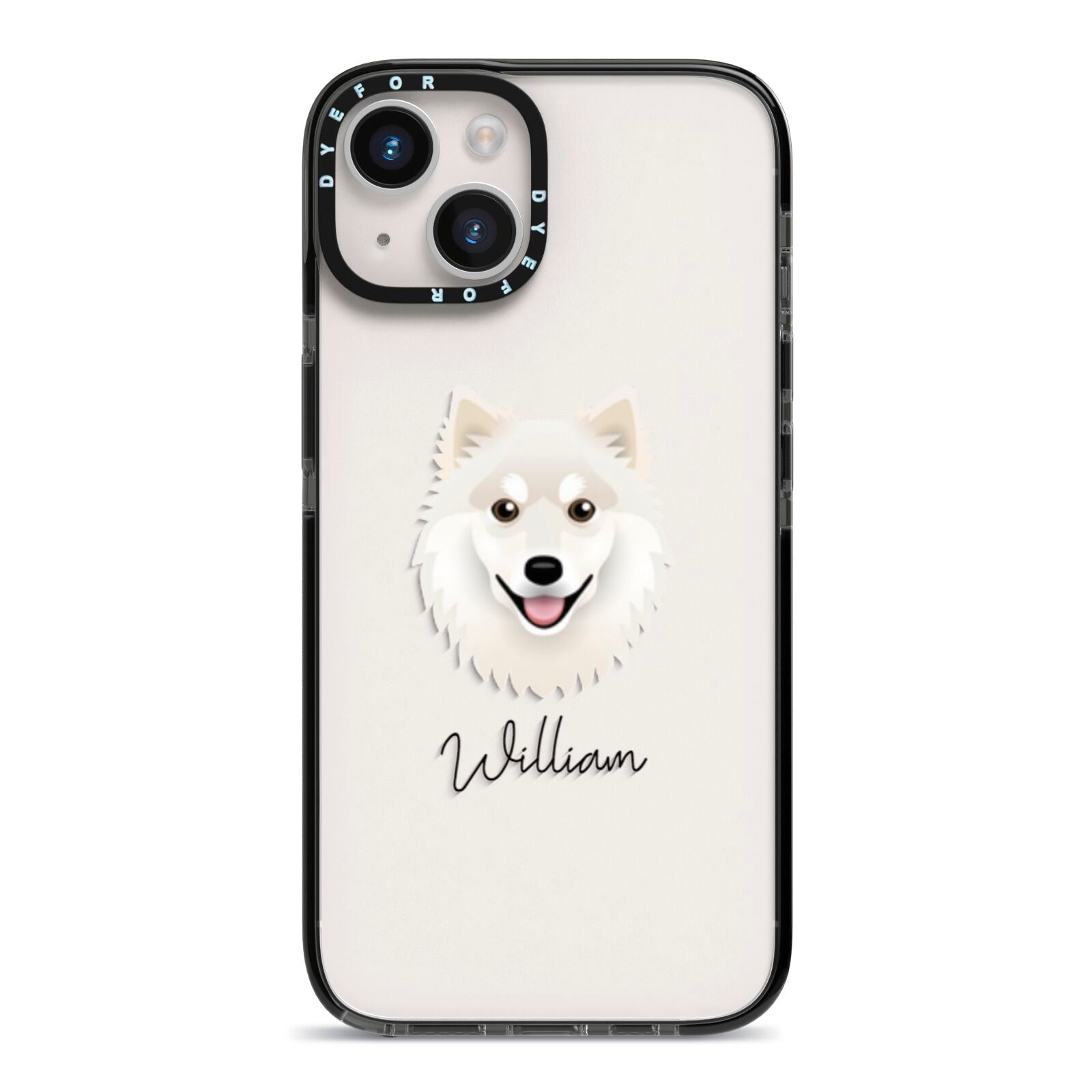 Finnish Lapphund Personalised iPhone 14 Black Impact Case on Silver phone
