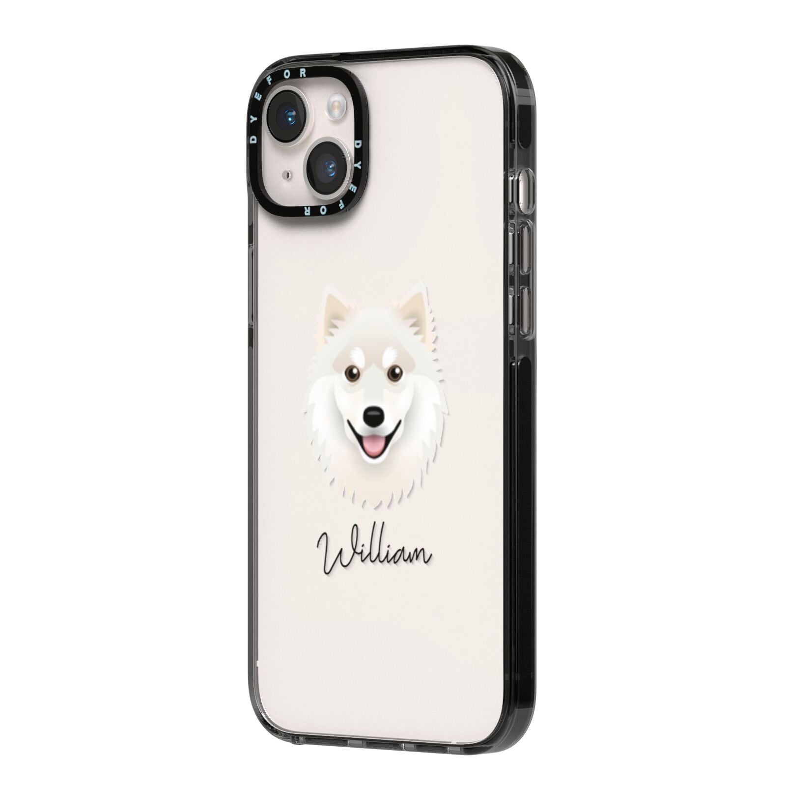 Finnish Lapphund Personalised iPhone 14 Plus Black Impact Case Side Angle on Silver phone