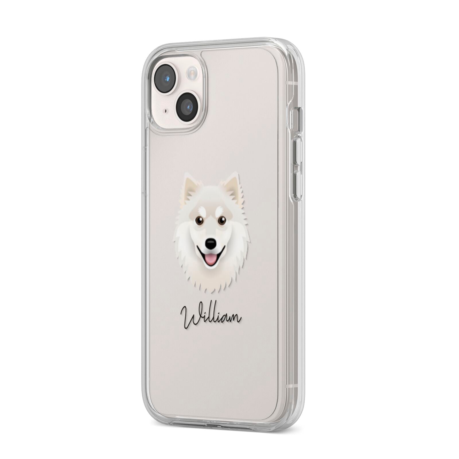 Finnish Lapphund Personalised iPhone 14 Plus Clear Tough Case Starlight Angled Image