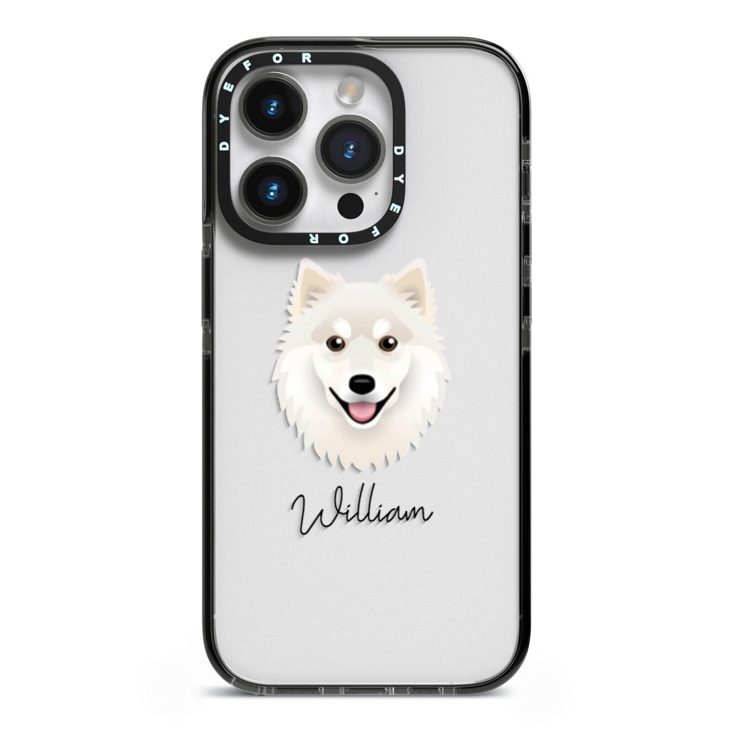 Finnish Lapphund Personalised iPhone 14 Pro Black Impact Case on Silver phone