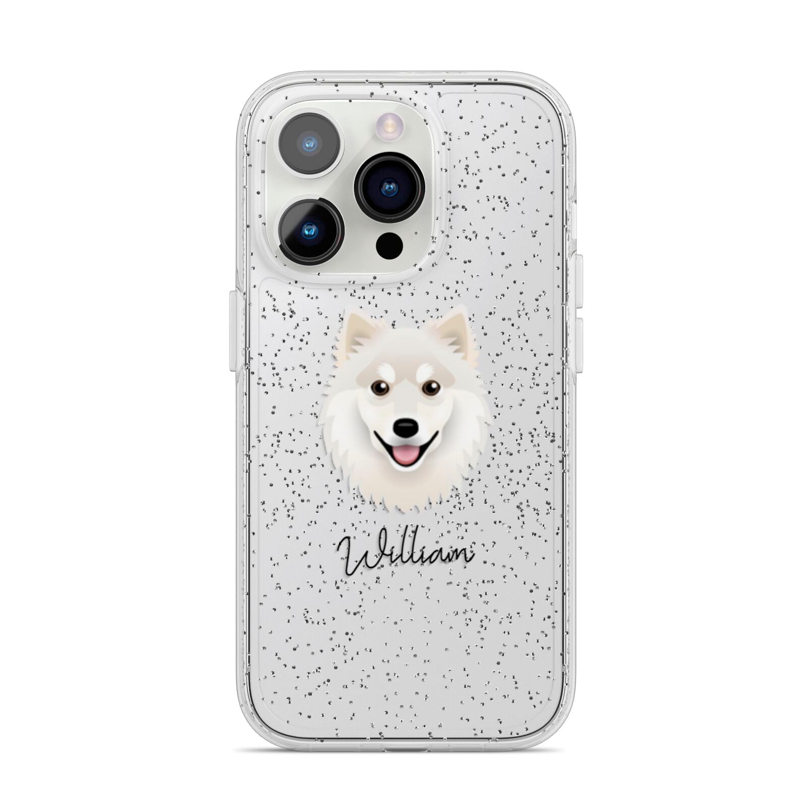 Finnish Lapphund Personalised iPhone 14 Pro Glitter Tough Case Silver