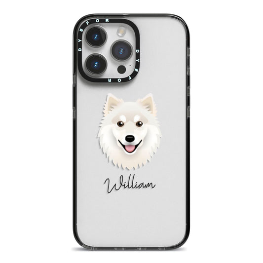 Finnish Lapphund Personalised iPhone 14 Pro Max Black Impact Case on Silver phone