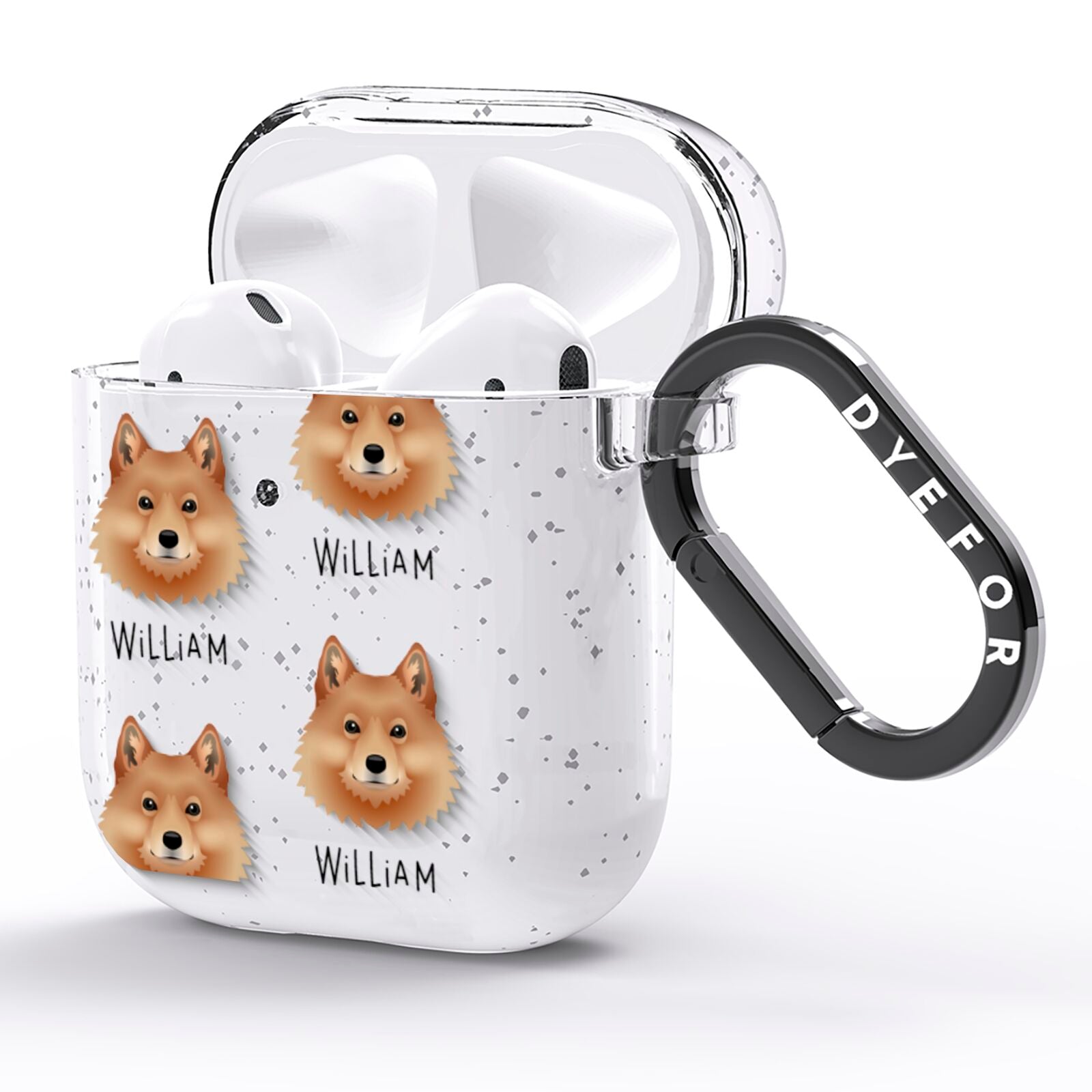 Finnish Spitz Icon with Name AirPods Glitter Case Side Image