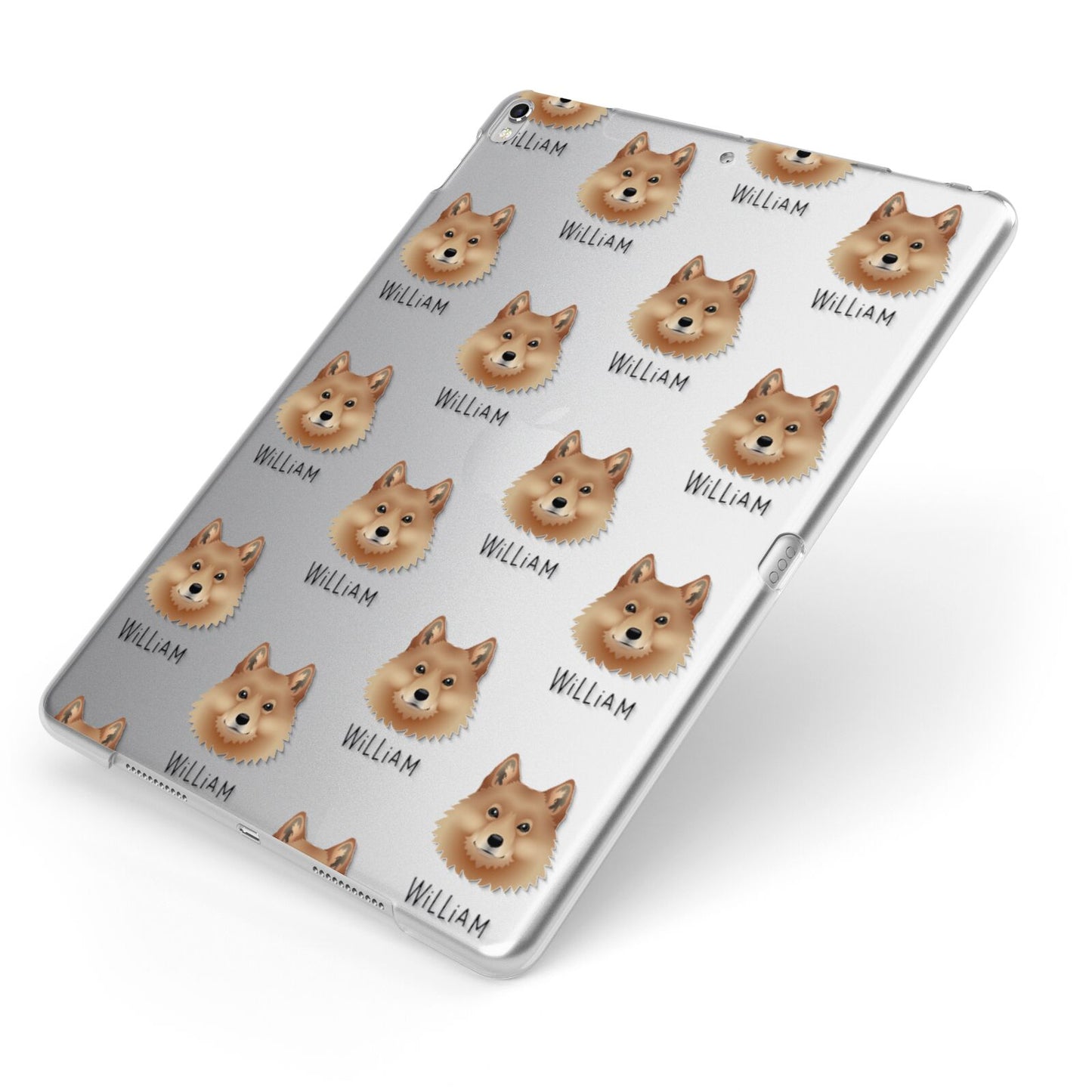 Finnish Spitz Icon with Name Apple iPad Case on Silver iPad Side View