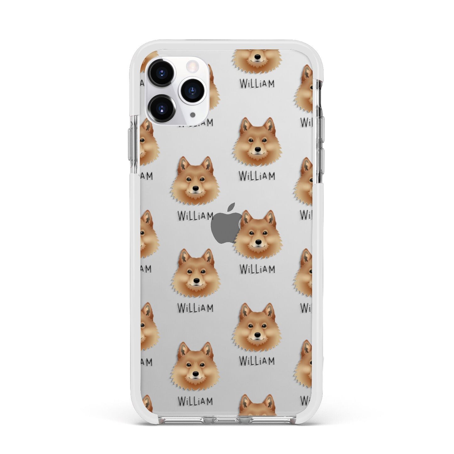 Finnish Spitz Icon with Name Apple iPhone 11 Pro Max in Silver with White Impact Case