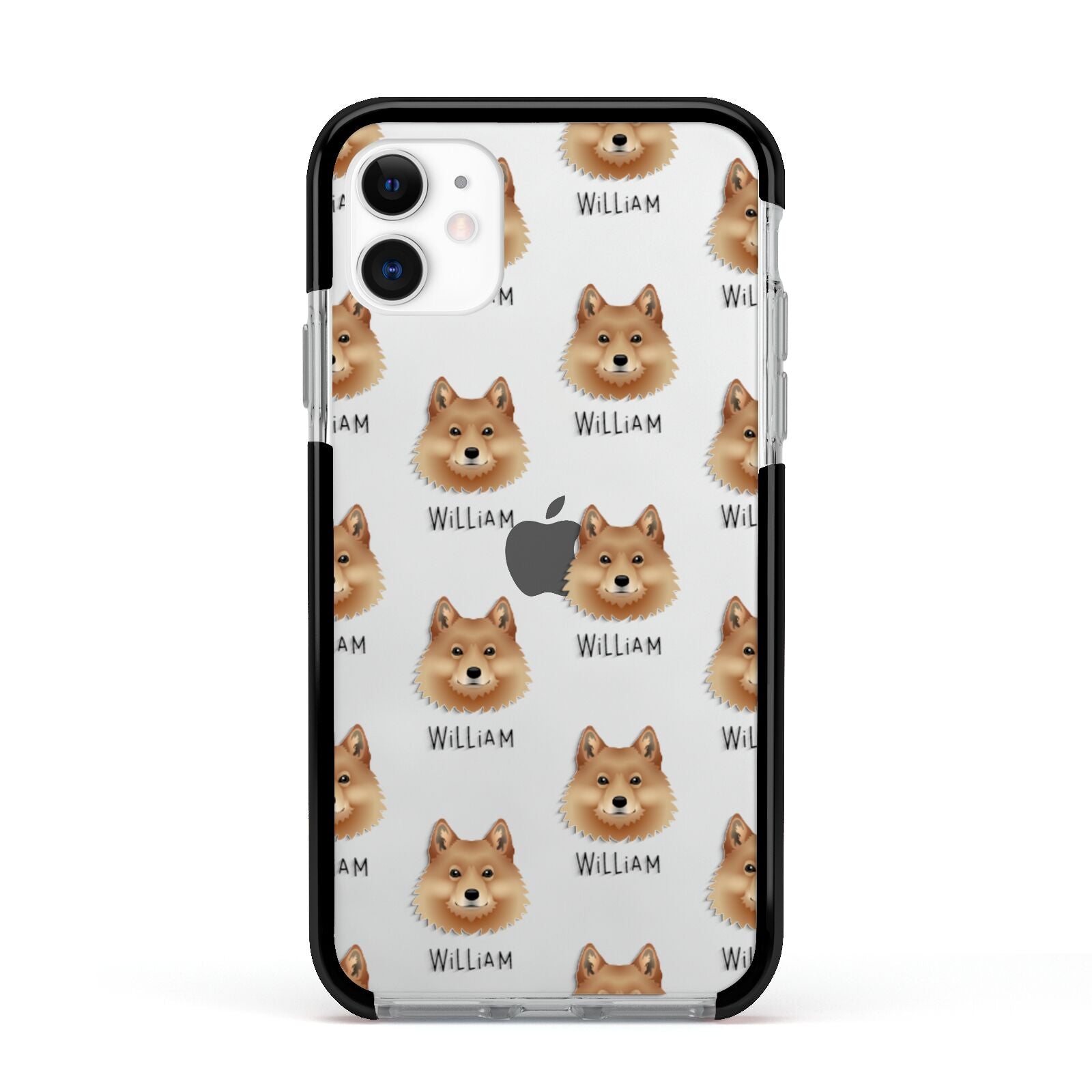 Finnish Spitz Icon with Name Apple iPhone 11 in White with Black Impact Case