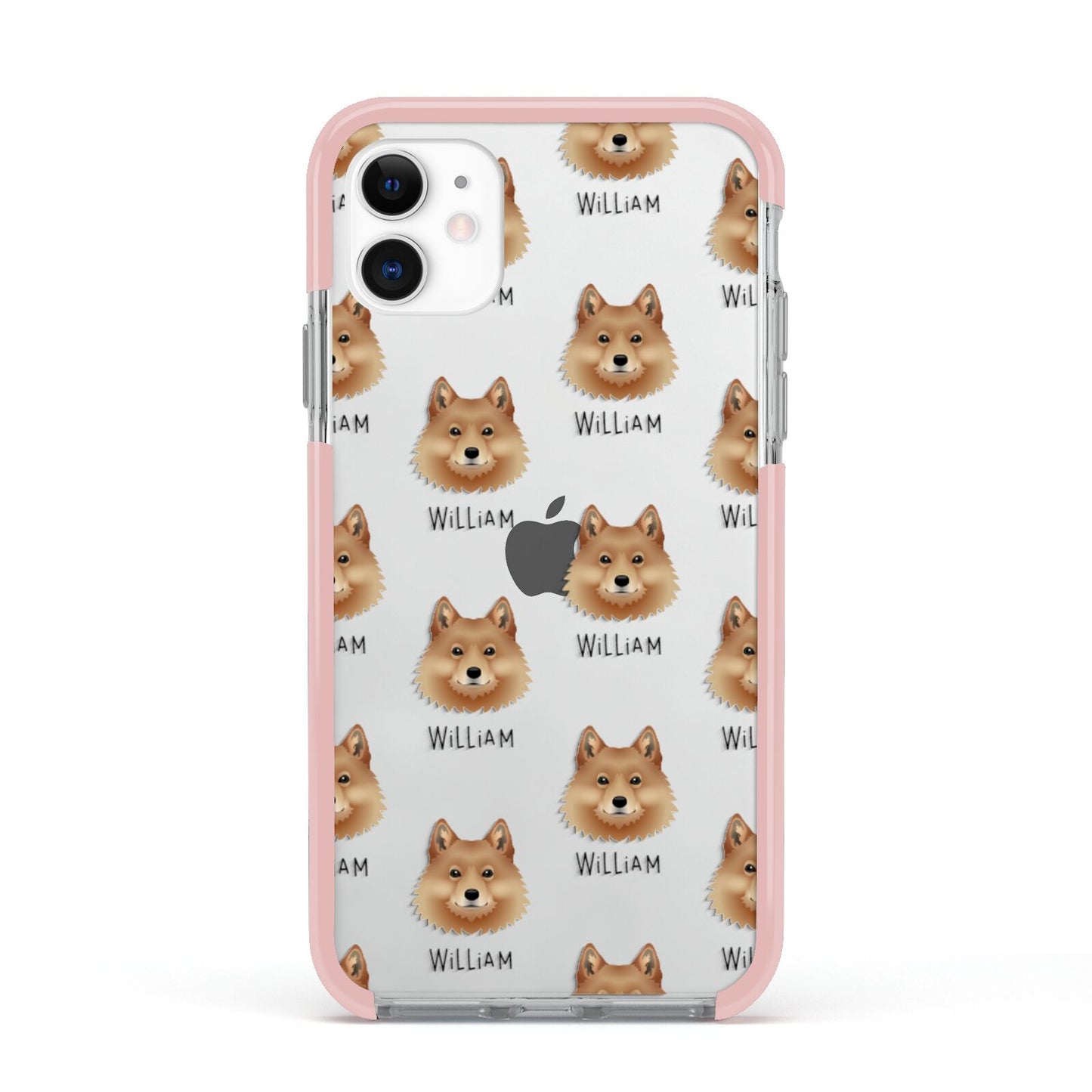 Finnish Spitz Icon with Name Apple iPhone 11 in White with Pink Impact Case