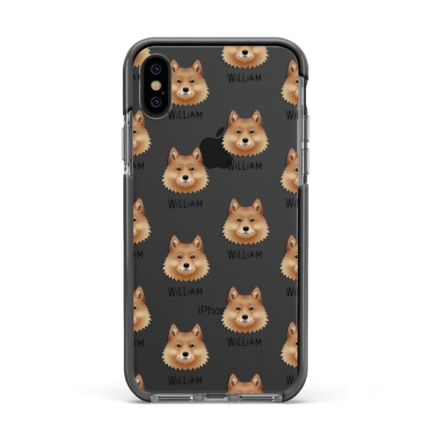 Finnish Spitz Icon with Name Apple iPhone Xs Impact Case Black Edge on Black Phone