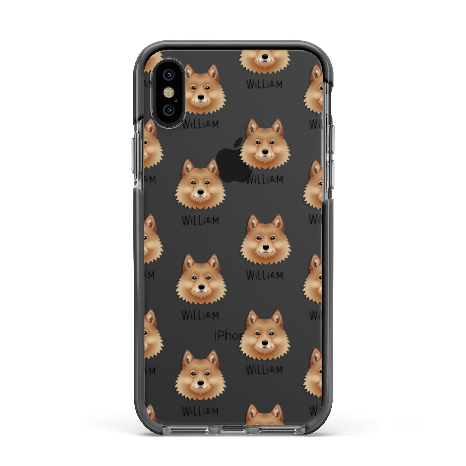 Finnish Spitz Icon with Name Apple iPhone Xs Impact Case Black Edge on Black Phone