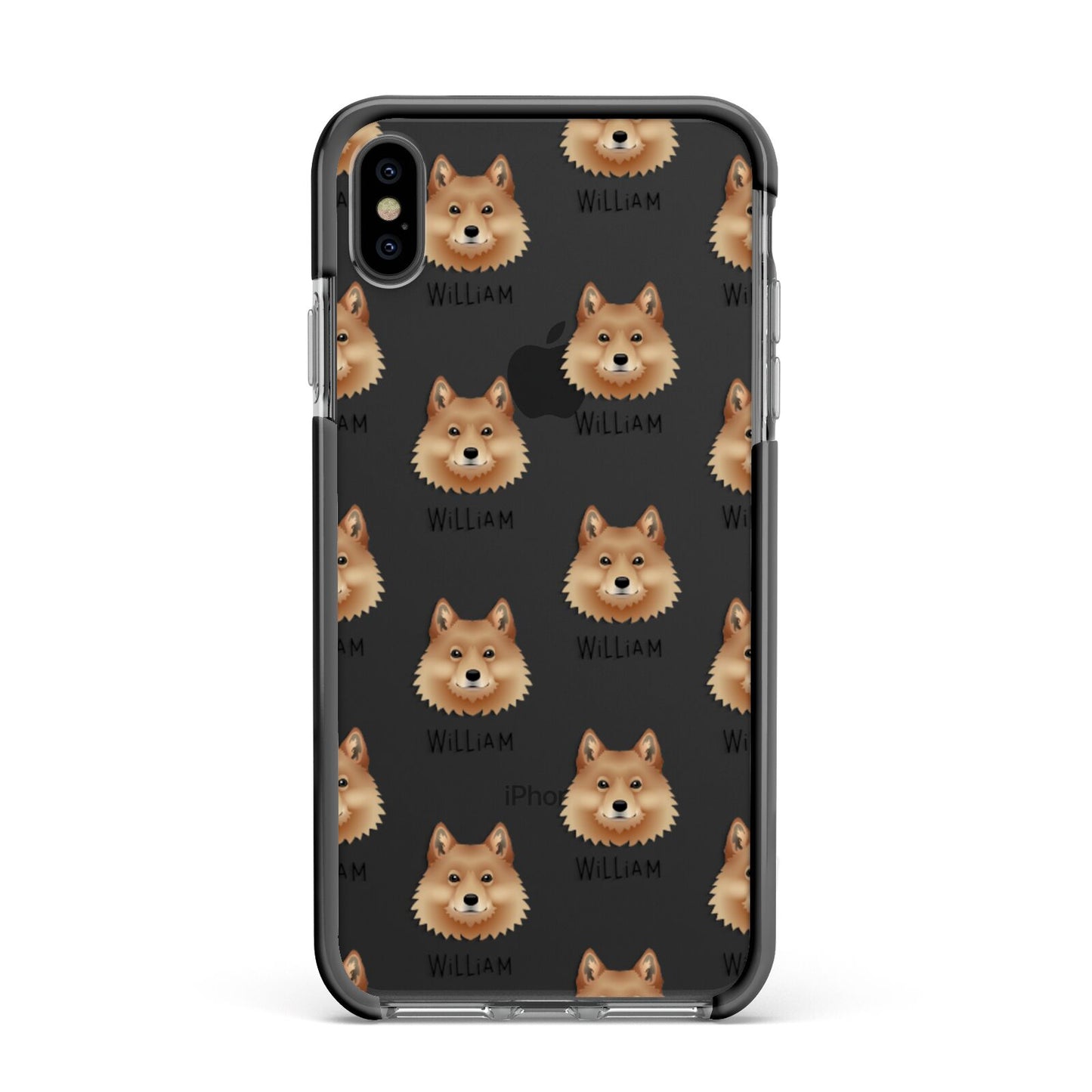 Finnish Spitz Icon with Name Apple iPhone Xs Max Impact Case Black Edge on Black Phone