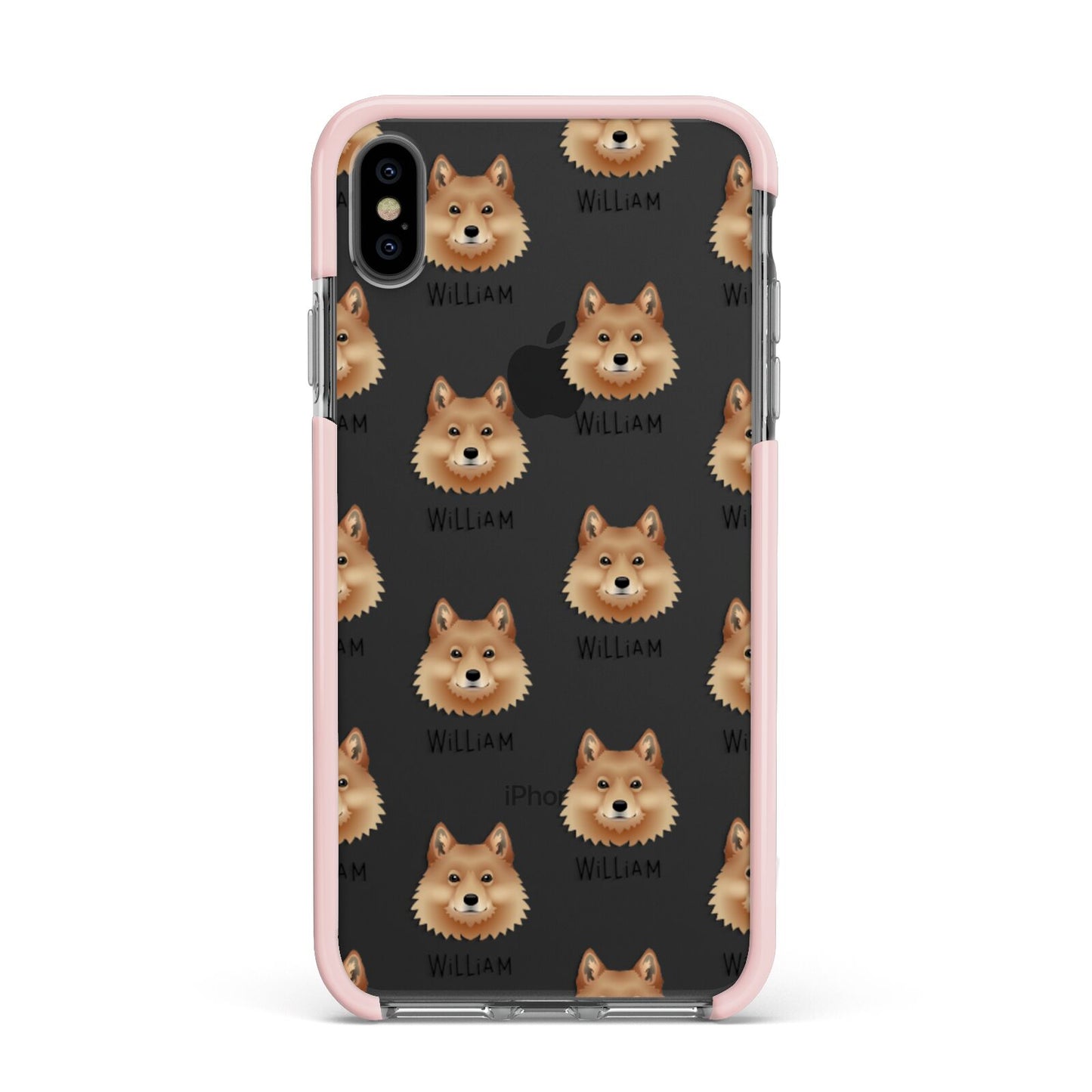 Finnish Spitz Icon with Name Apple iPhone Xs Max Impact Case Pink Edge on Black Phone
