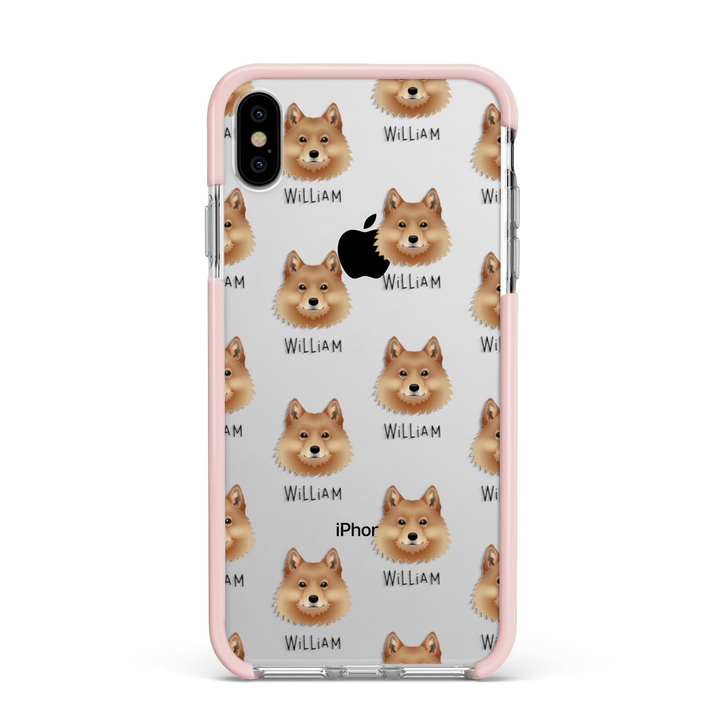Finnish Spitz Icon with Name Apple iPhone Xs Max Impact Case Pink Edge on Silver Phone