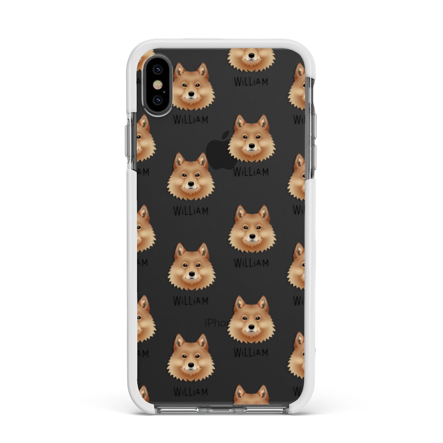 Finnish Spitz Icon with Name Apple iPhone Xs Max Impact Case White Edge on Black Phone