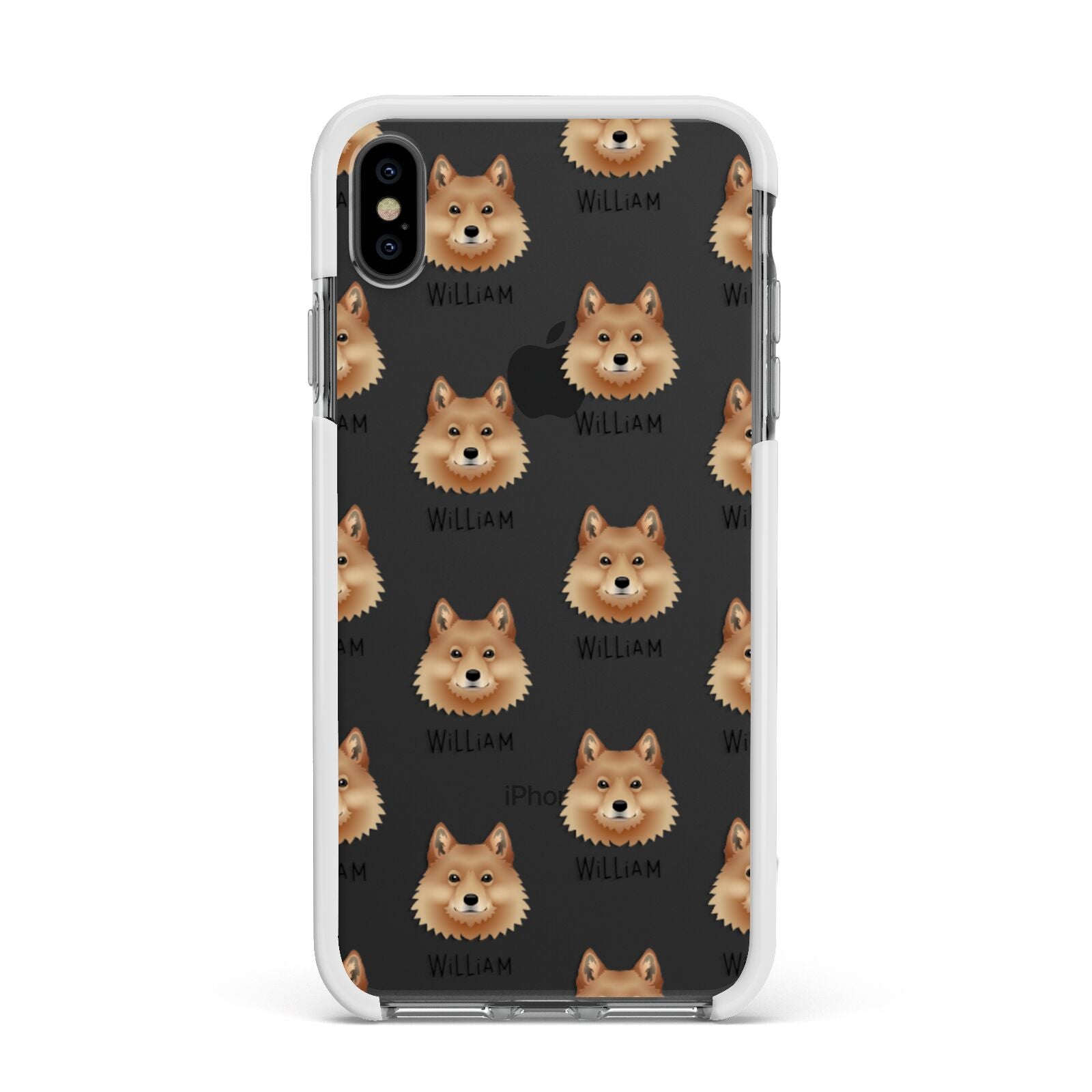 Finnish Spitz Icon with Name Apple iPhone Xs Max Impact Case White Edge on Black Phone