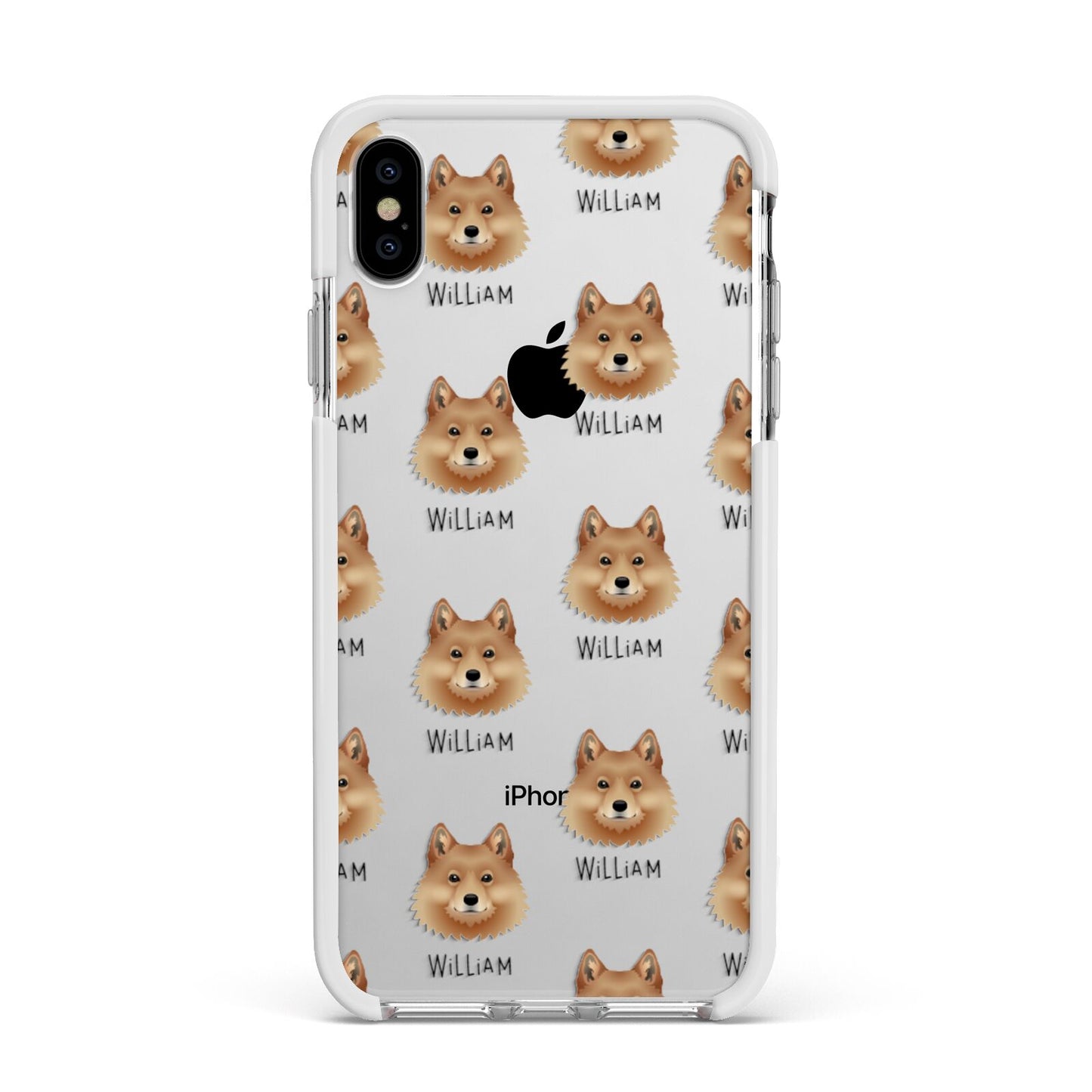 Finnish Spitz Icon with Name Apple iPhone Xs Max Impact Case White Edge on Silver Phone