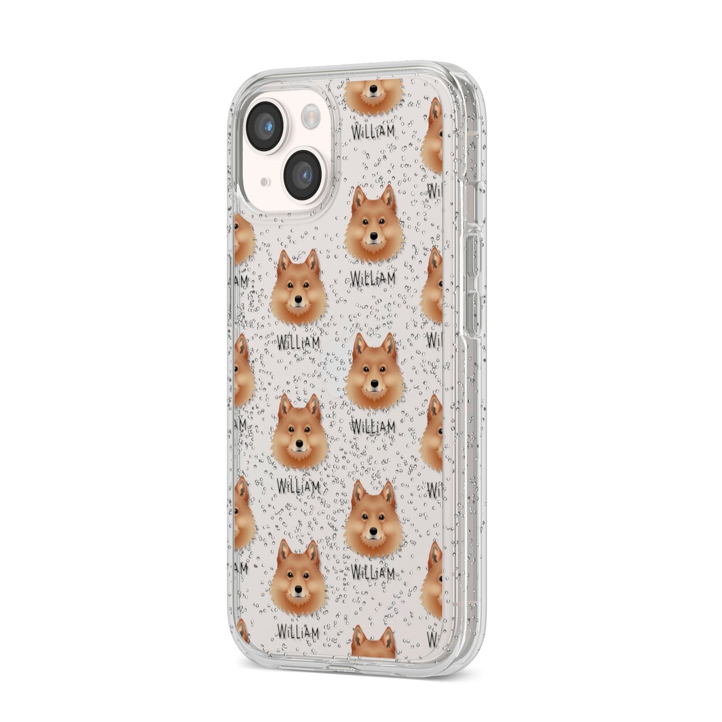 Finnish Spitz Icon with Name iPhone 14 Glitter Tough Case Starlight Angled Image