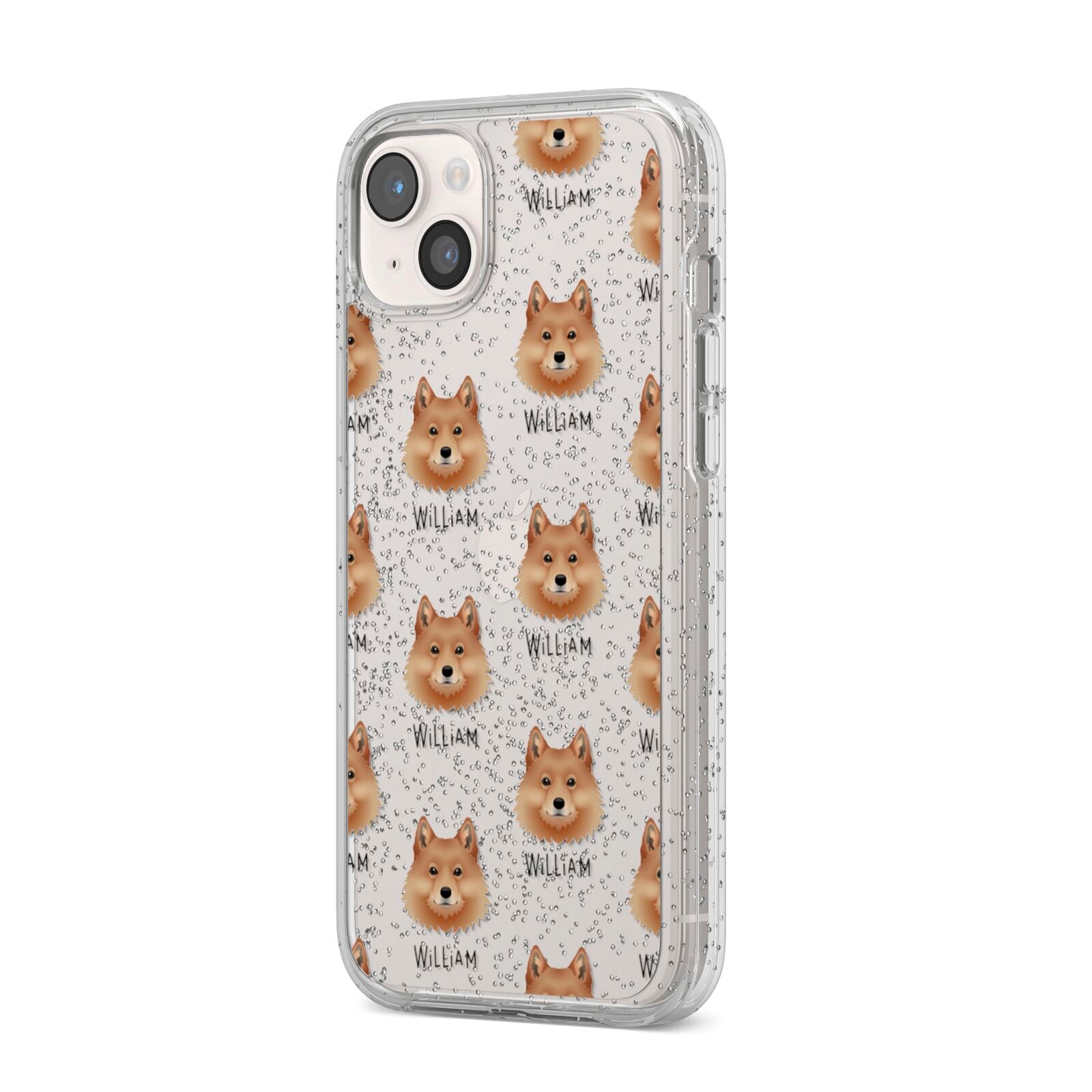 Finnish Spitz Icon with Name iPhone 14 Plus Glitter Tough Case Starlight Angled Image