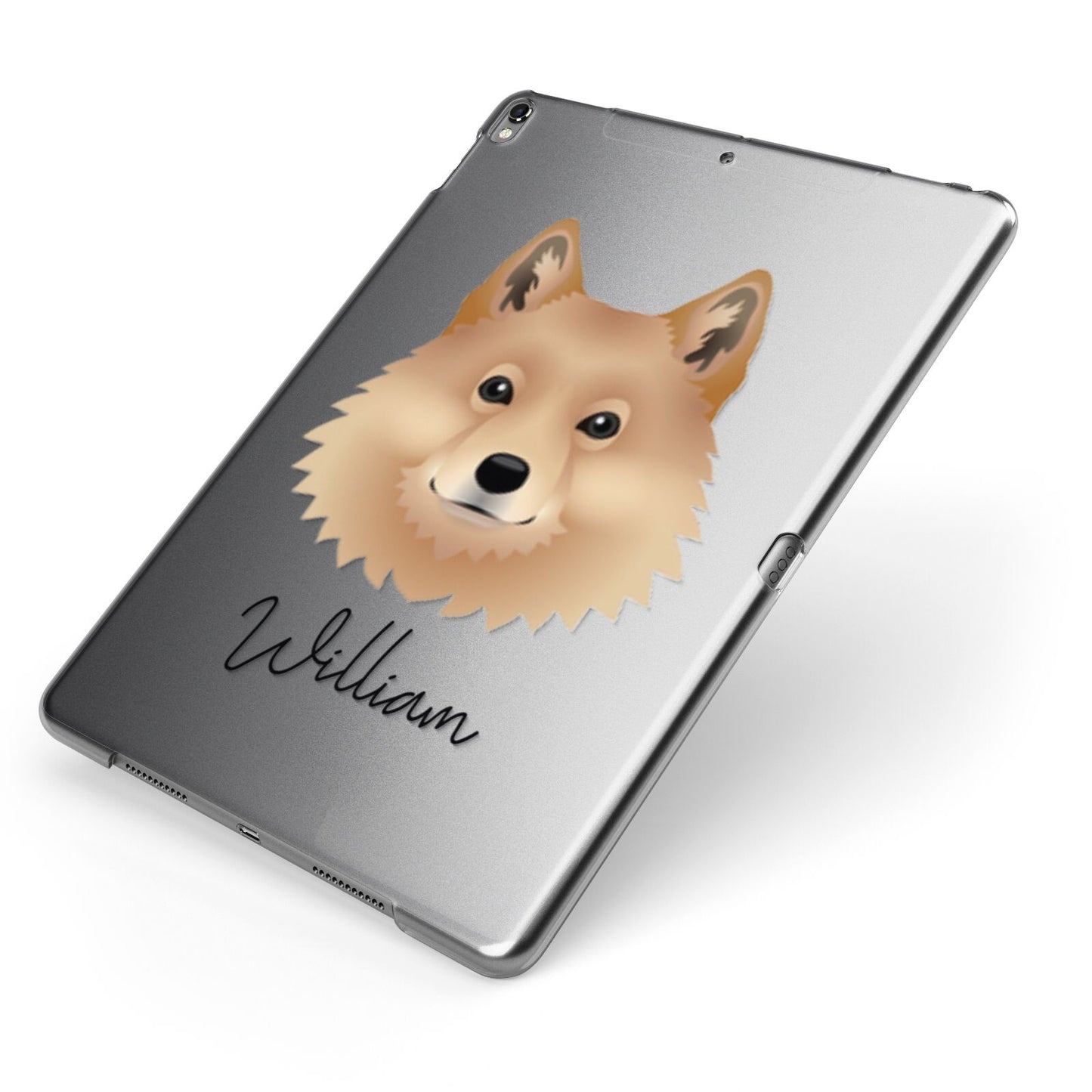 Finnish Spitz Personalised Apple iPad Case on Grey iPad Side View