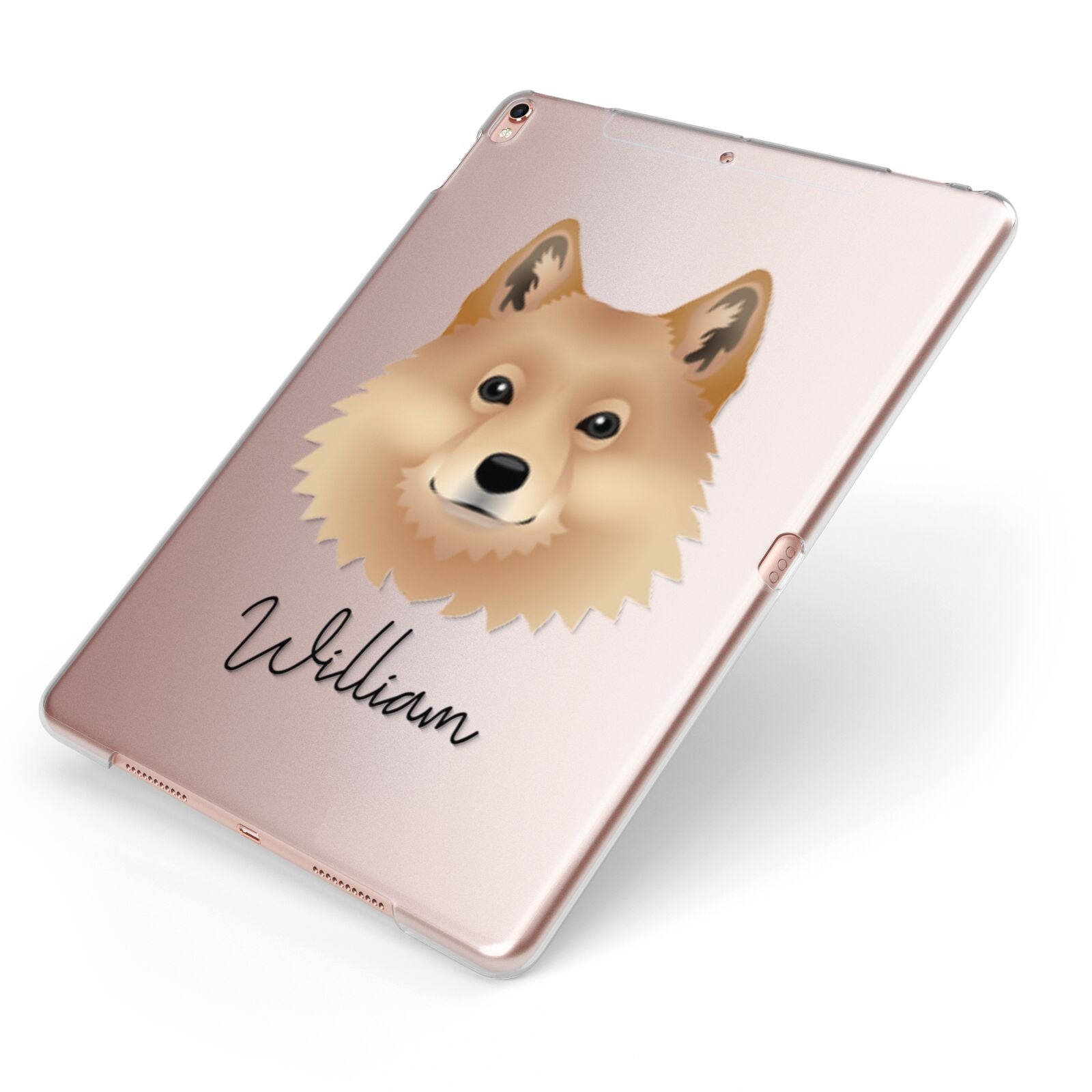 Finnish Spitz Personalised Apple iPad Case on Rose Gold iPad Side View