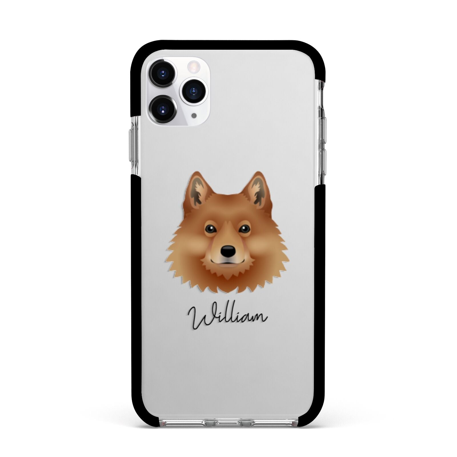 Finnish Spitz Personalised Apple iPhone 11 Pro Max in Silver with Black Impact Case