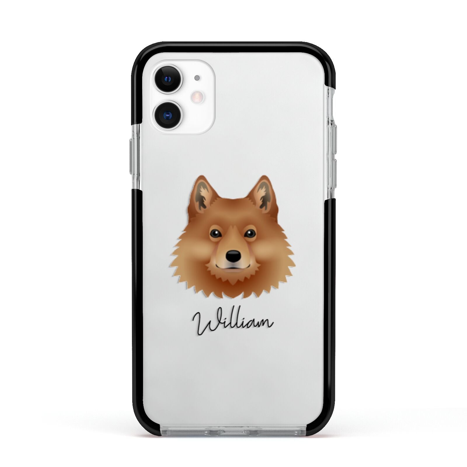 Finnish Spitz Personalised Apple iPhone 11 in White with Black Impact Case