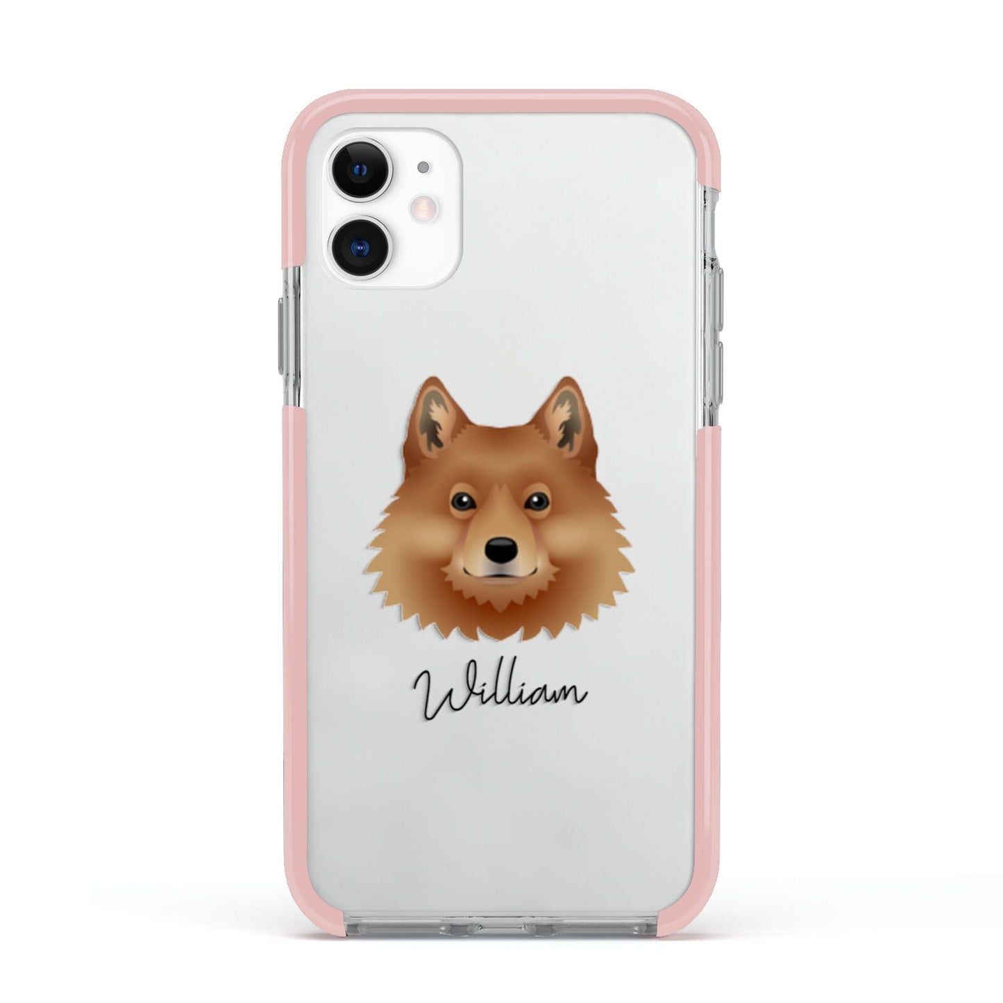 Finnish Spitz Personalised Apple iPhone 11 in White with Pink Impact Case