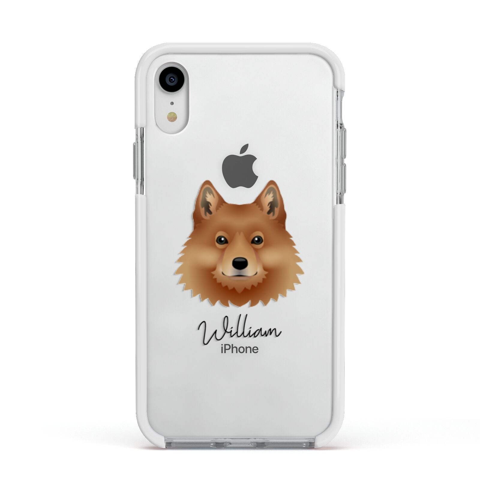 Finnish Spitz Personalised Apple iPhone XR Impact Case White Edge on Silver Phone