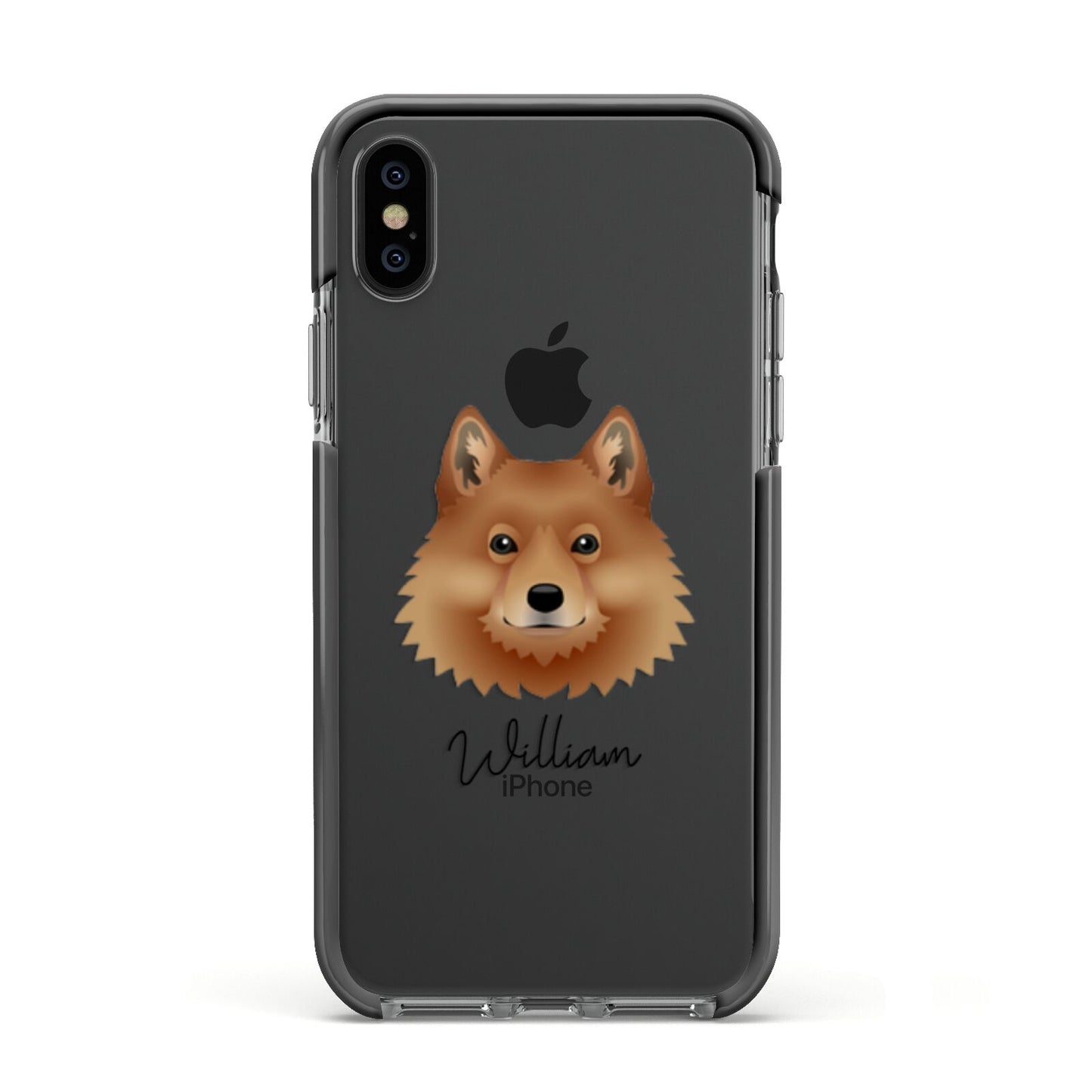Finnish Spitz Personalised Apple iPhone Xs Impact Case Black Edge on Black Phone