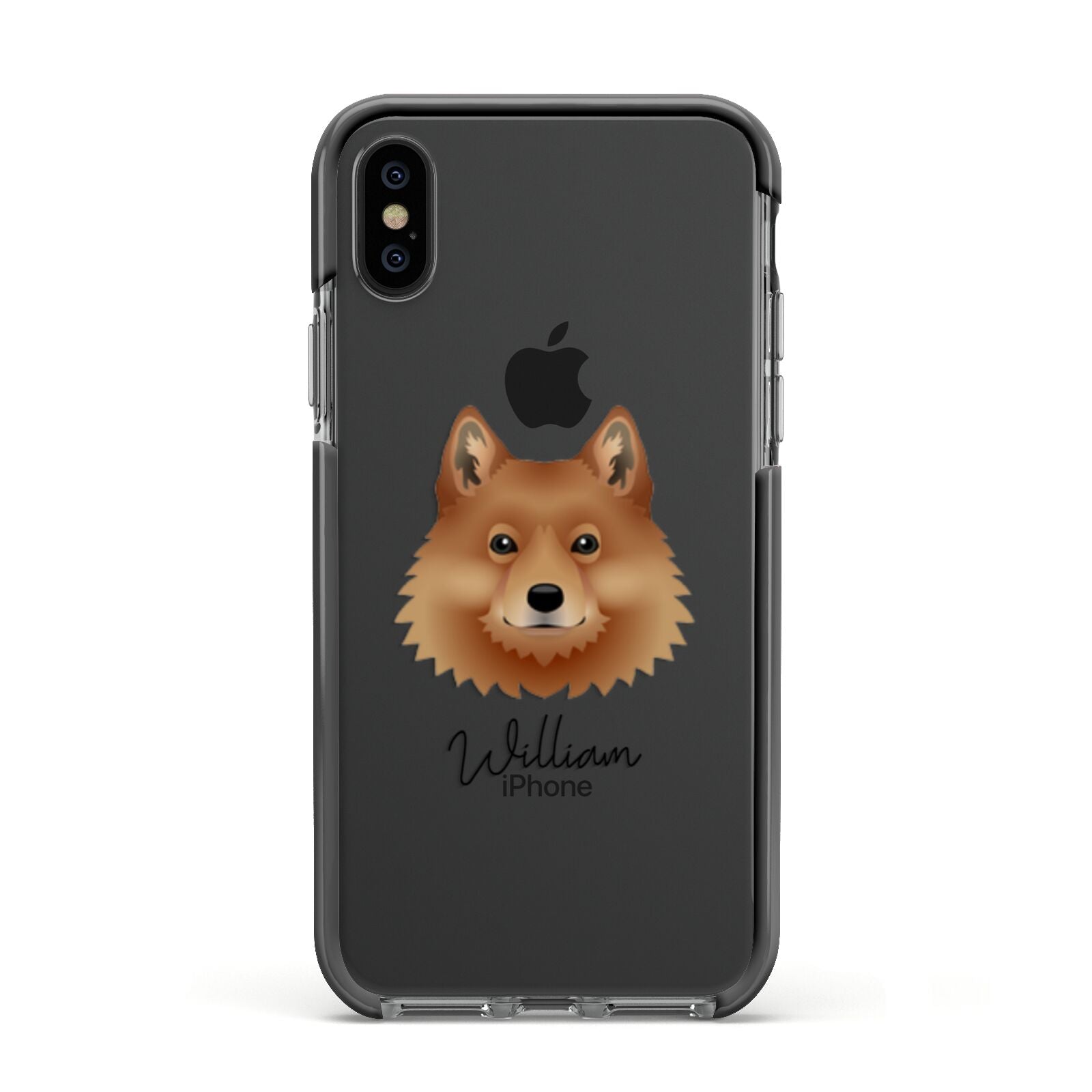 Finnish Spitz Personalised Apple iPhone Xs Impact Case Black Edge on Black Phone