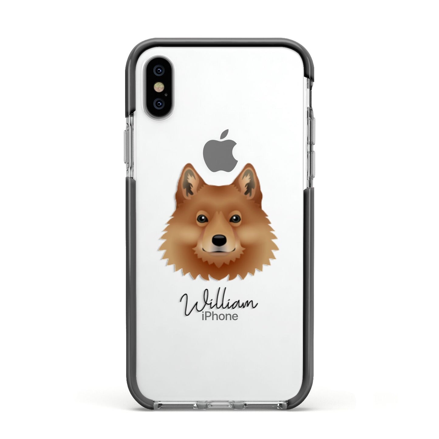 Finnish Spitz Personalised Apple iPhone Xs Impact Case Black Edge on Silver Phone