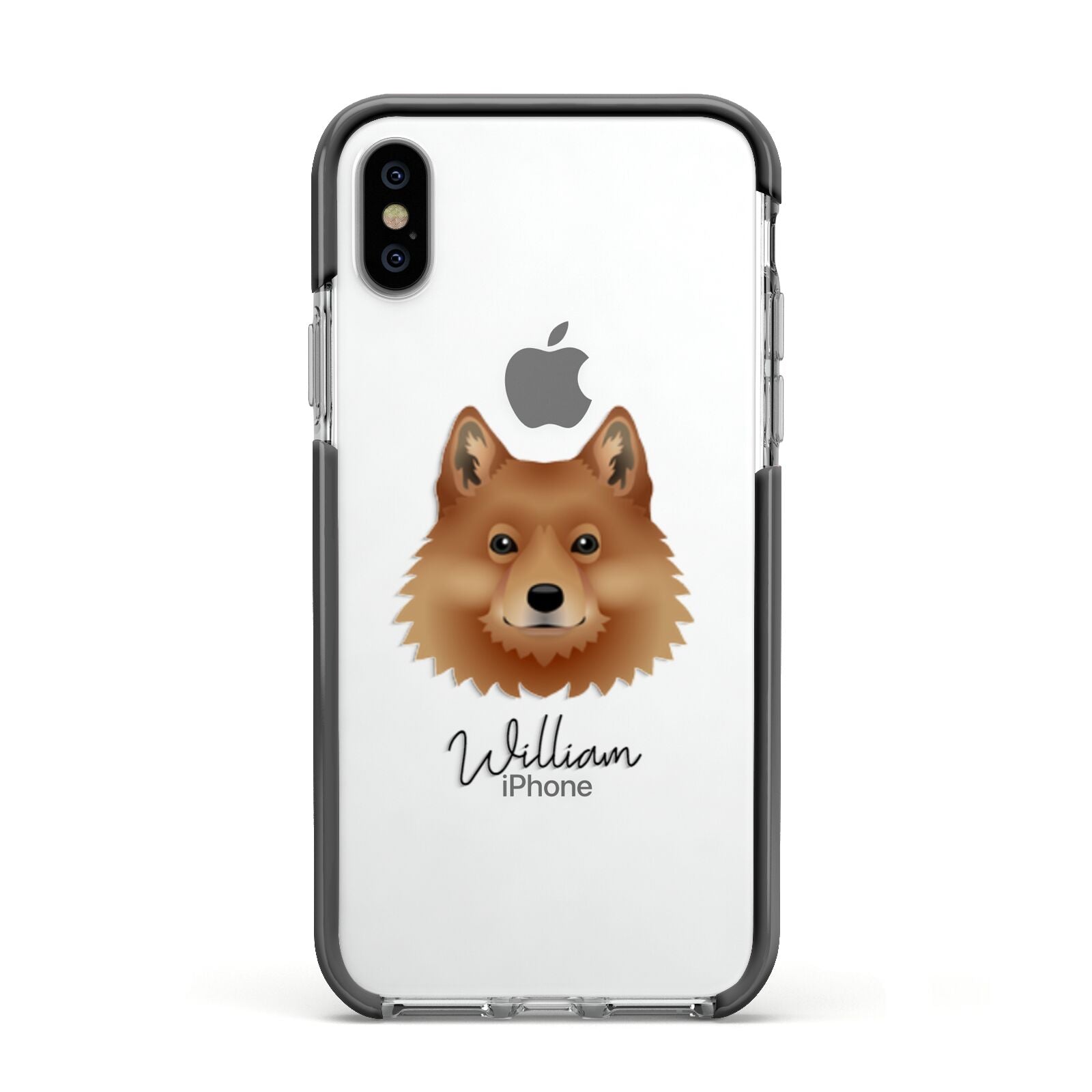 Finnish Spitz Personalised Apple iPhone Xs Impact Case Black Edge on Silver Phone