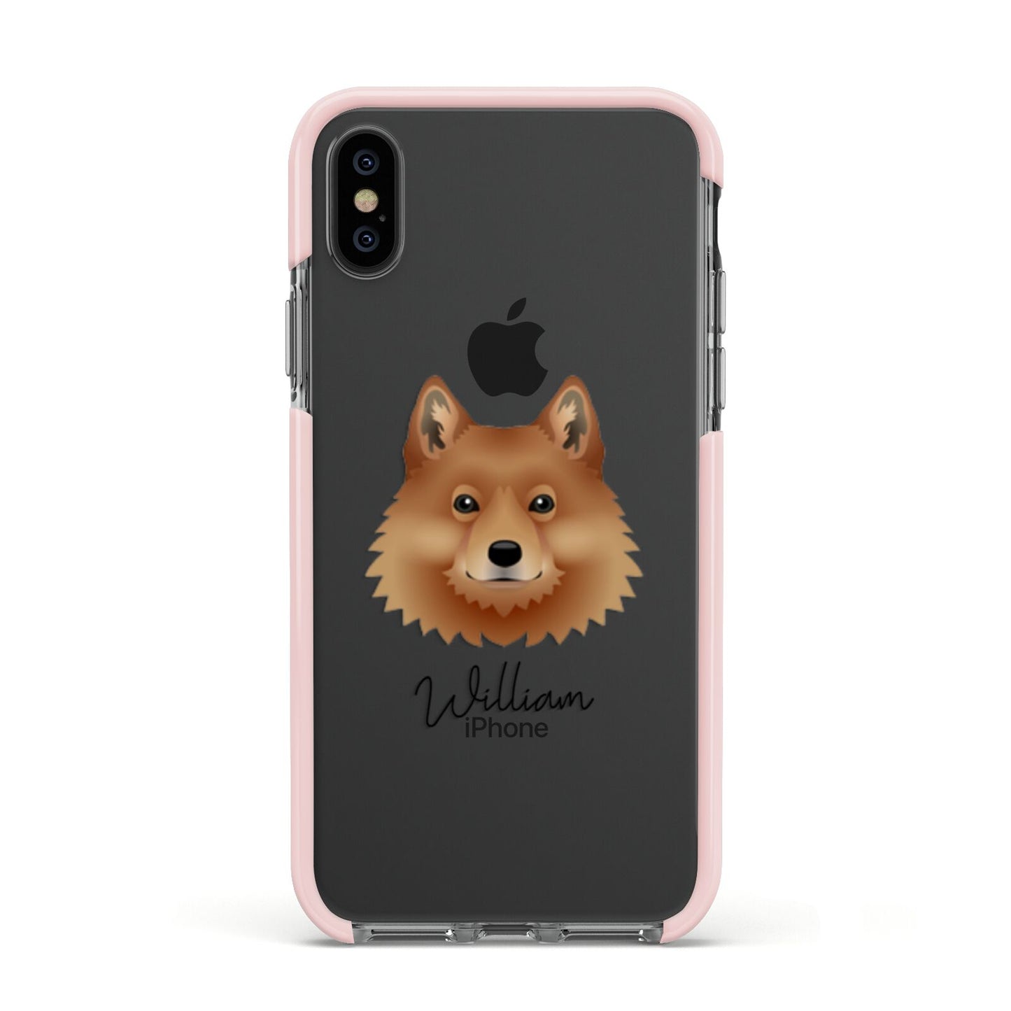 Finnish Spitz Personalised Apple iPhone Xs Impact Case Pink Edge on Black Phone