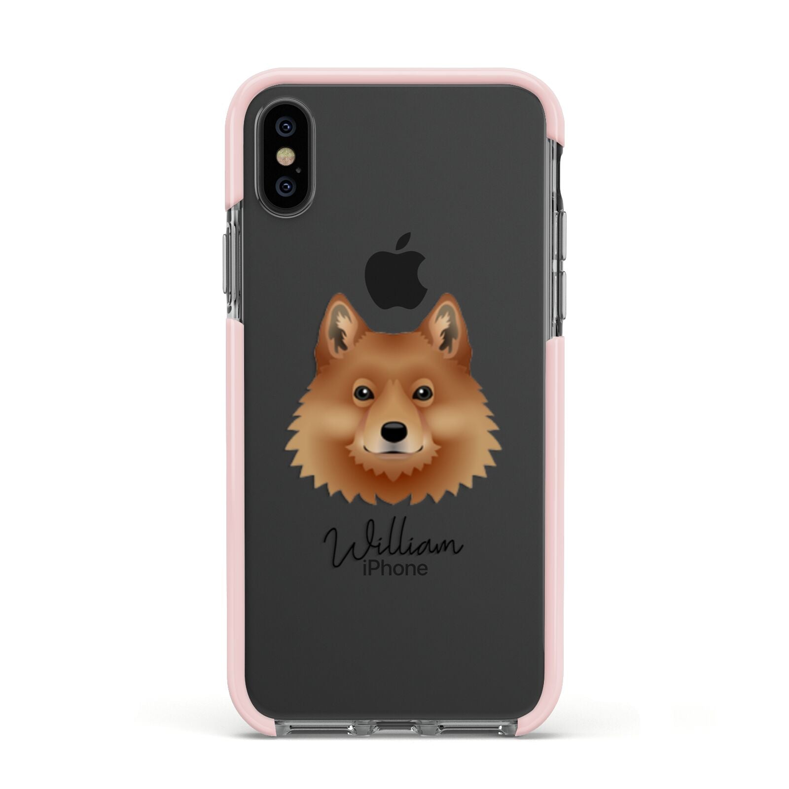 Finnish Spitz Personalised Apple iPhone Xs Impact Case Pink Edge on Black Phone