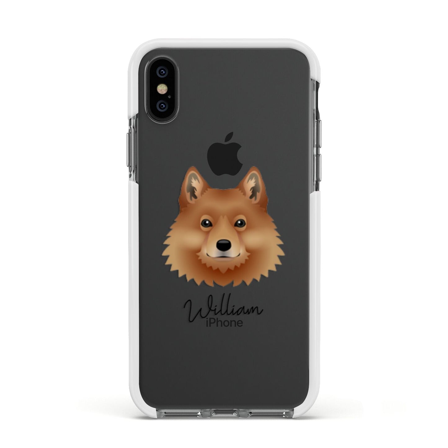 Finnish Spitz Personalised Apple iPhone Xs Impact Case White Edge on Black Phone