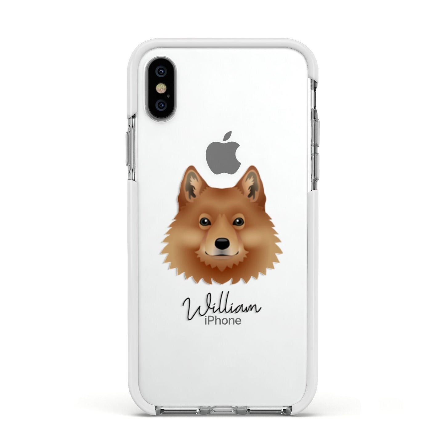 Finnish Spitz Personalised Apple iPhone Xs Impact Case White Edge on Silver Phone