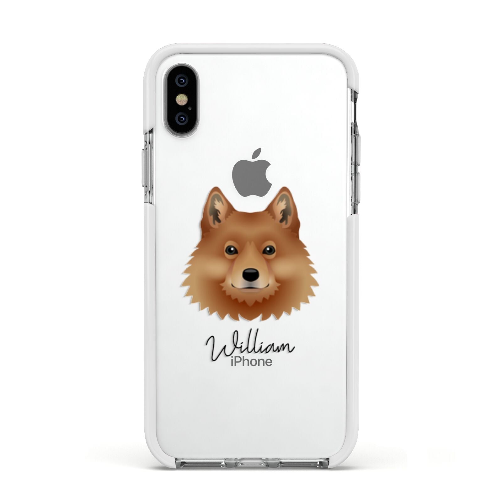 Finnish Spitz Personalised Apple iPhone Xs Impact Case White Edge on Silver Phone
