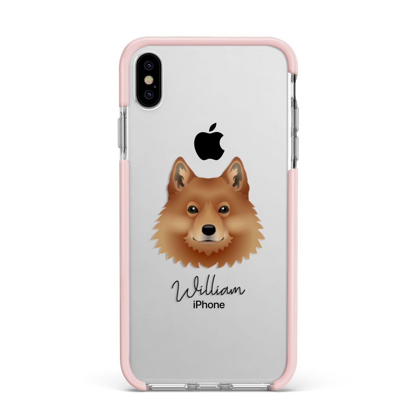 Finnish Spitz Personalised Apple iPhone Xs Max Impact Case Pink Edge on Silver Phone