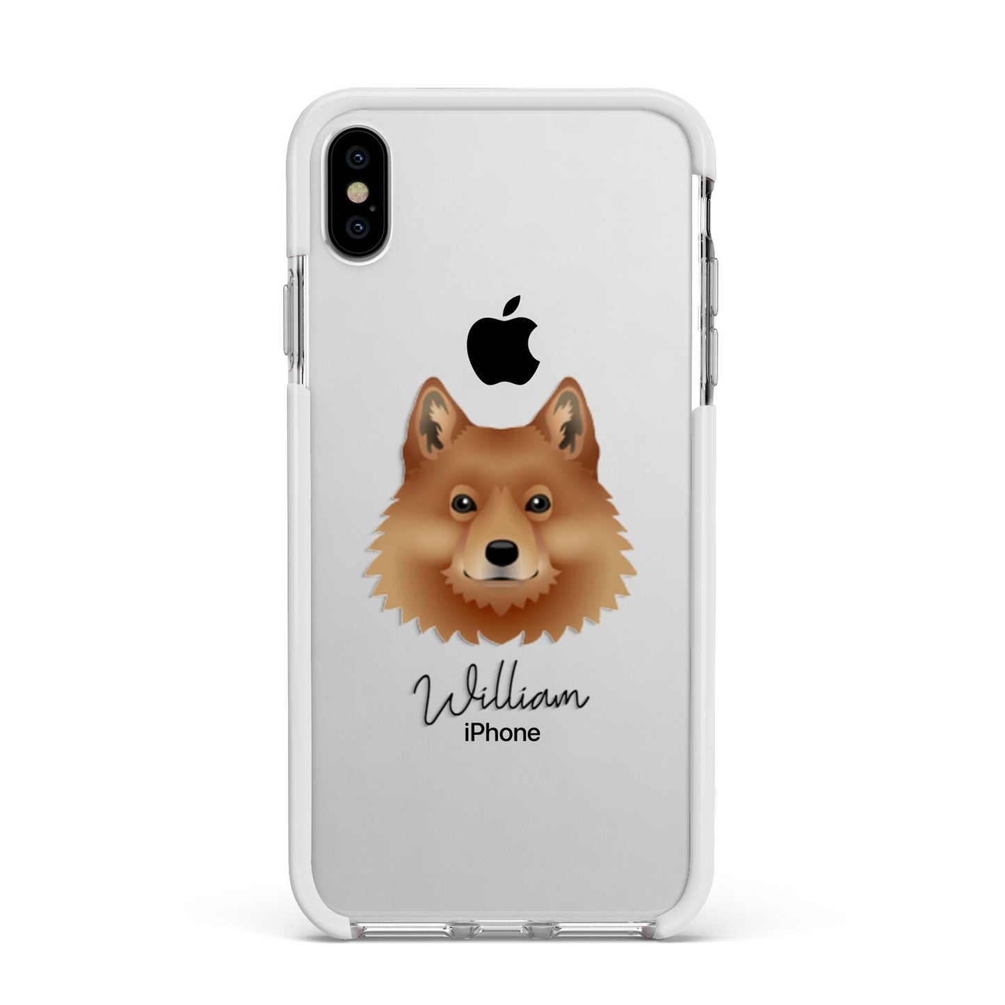 Finnish Spitz Personalised Apple iPhone Xs Max Impact Case White Edge on Silver Phone