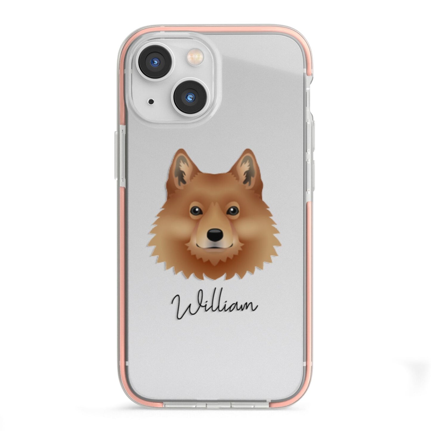 Finnish Spitz Personalised iPhone 13 Mini TPU Impact Case with Pink Edges