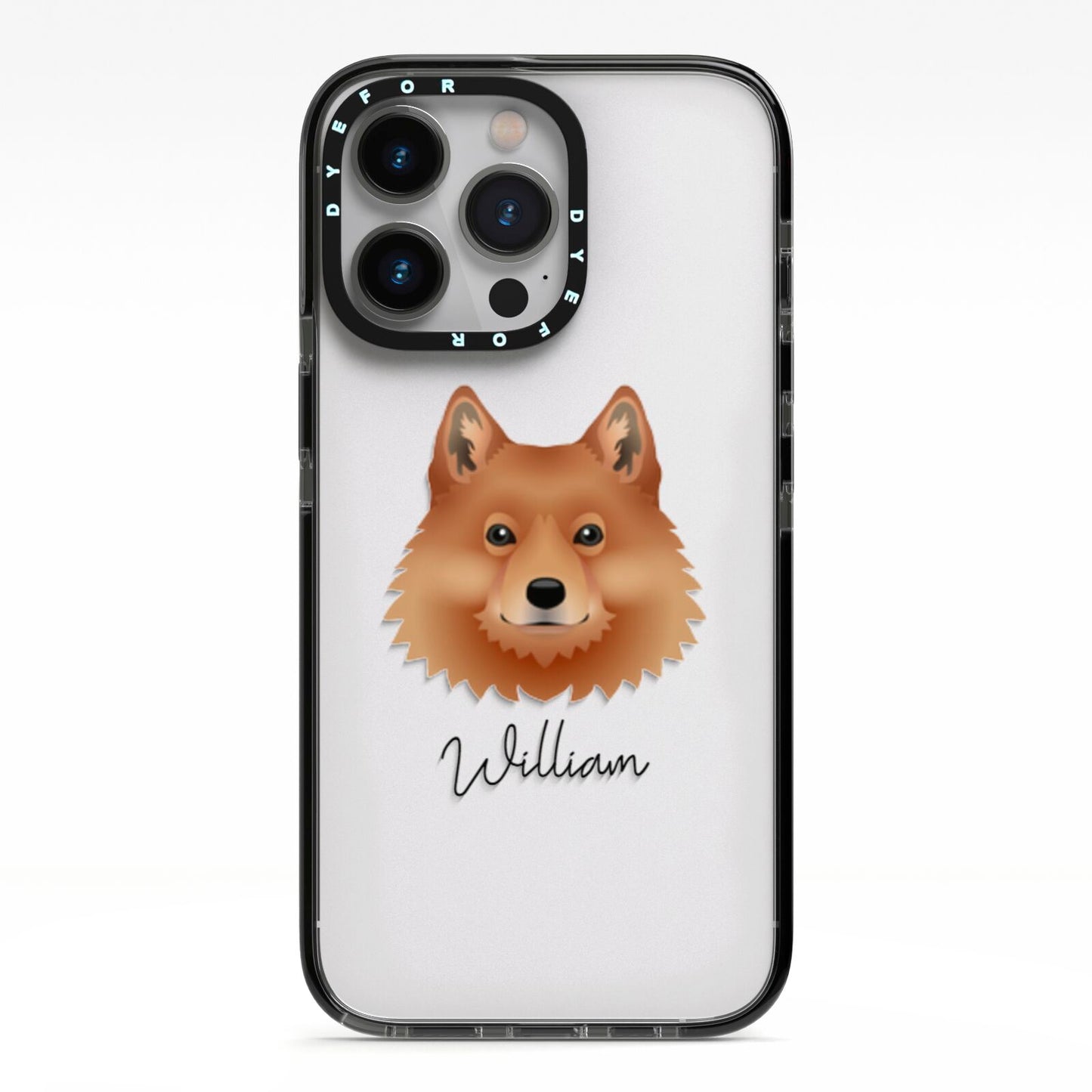 Finnish Spitz Personalised iPhone 13 Pro Black Impact Case on Silver phone