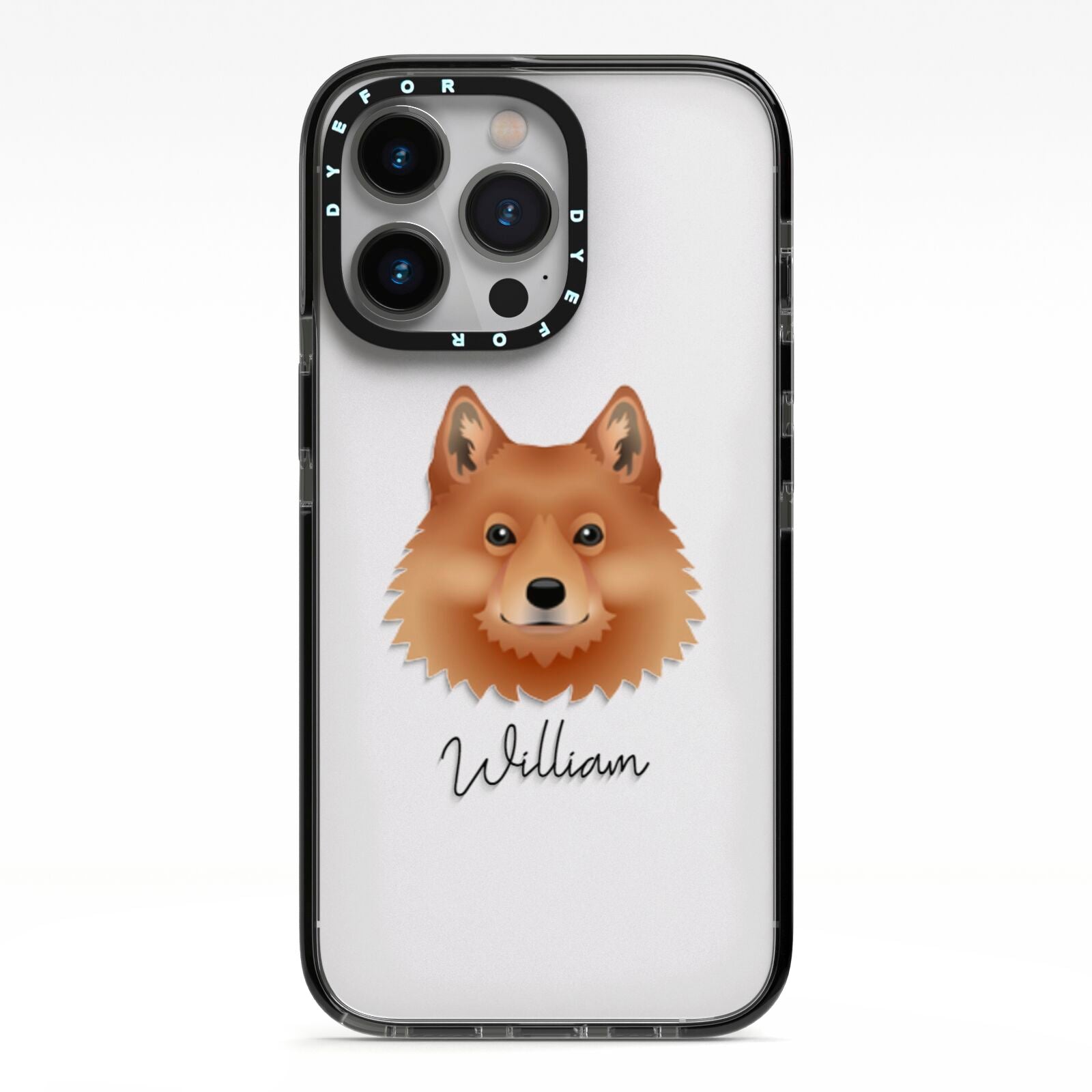 Finnish Spitz Personalised iPhone 13 Pro Black Impact Case on Silver phone
