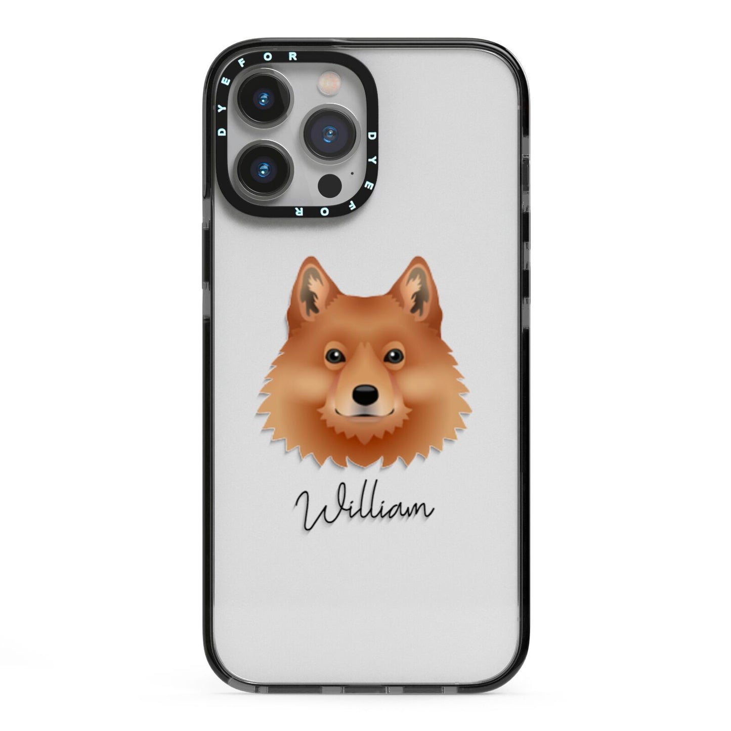 Finnish Spitz Personalised iPhone 13 Pro Max Black Impact Case on Silver phone