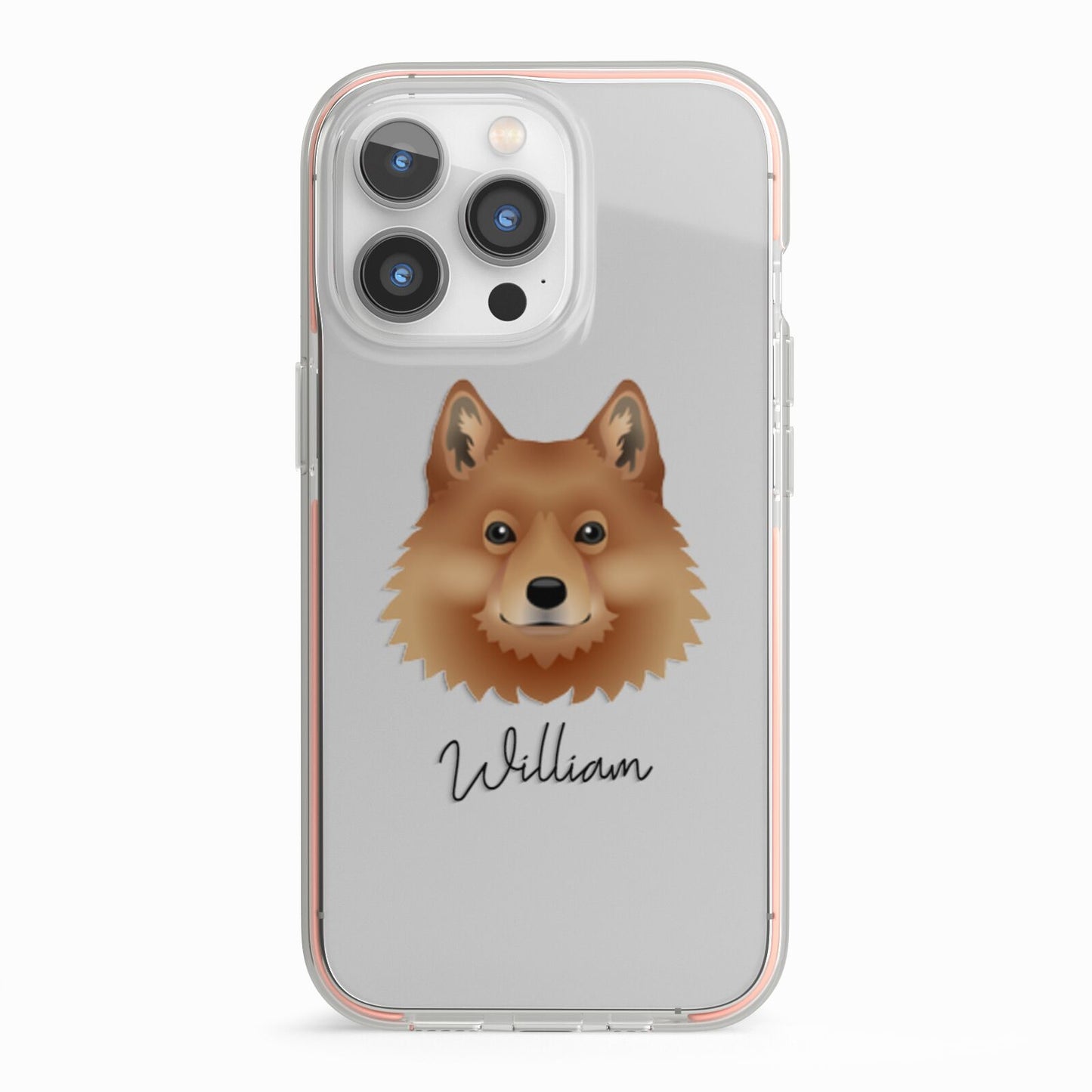 Finnish Spitz Personalised iPhone 13 Pro TPU Impact Case with Pink Edges