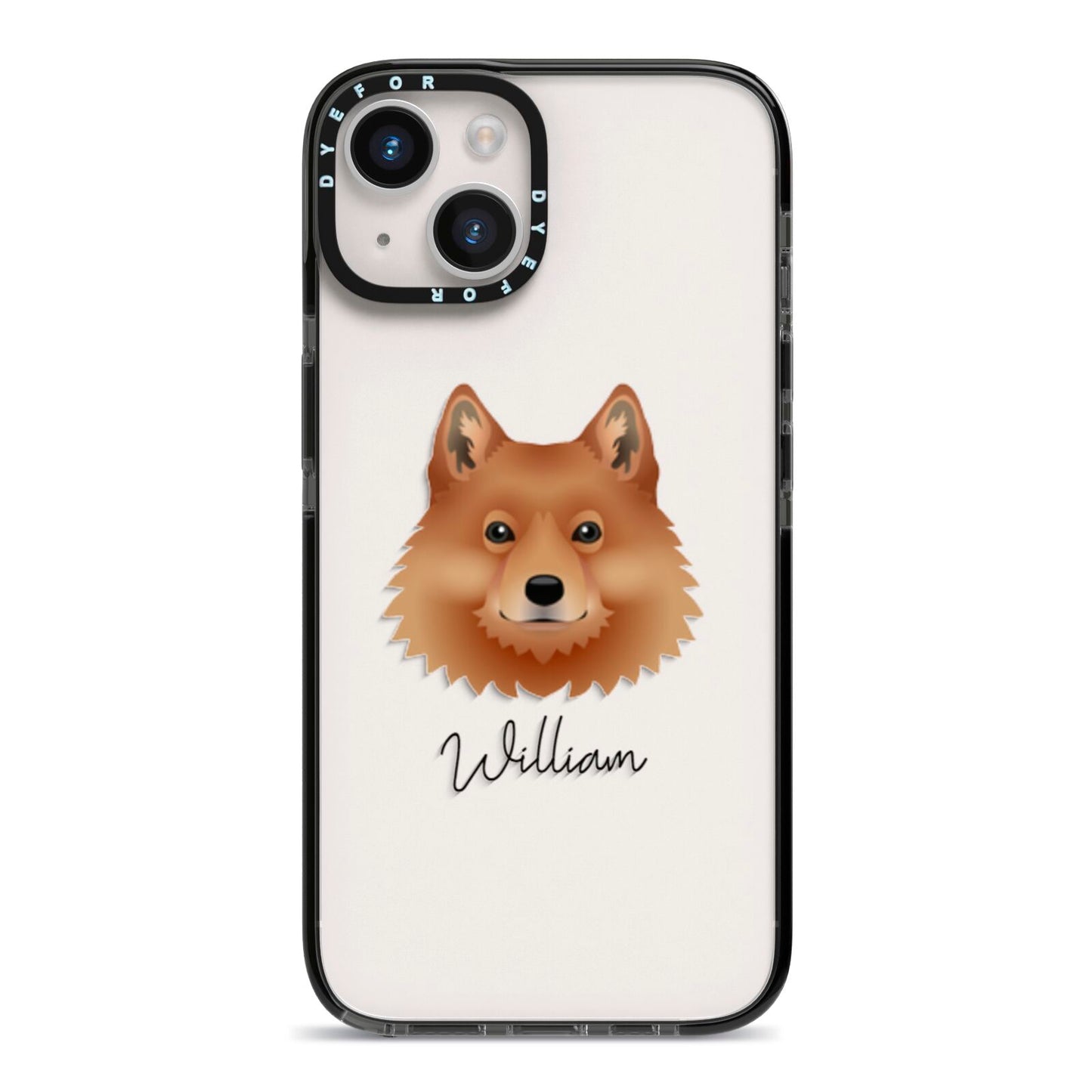 Finnish Spitz Personalised iPhone 14 Black Impact Case on Silver phone