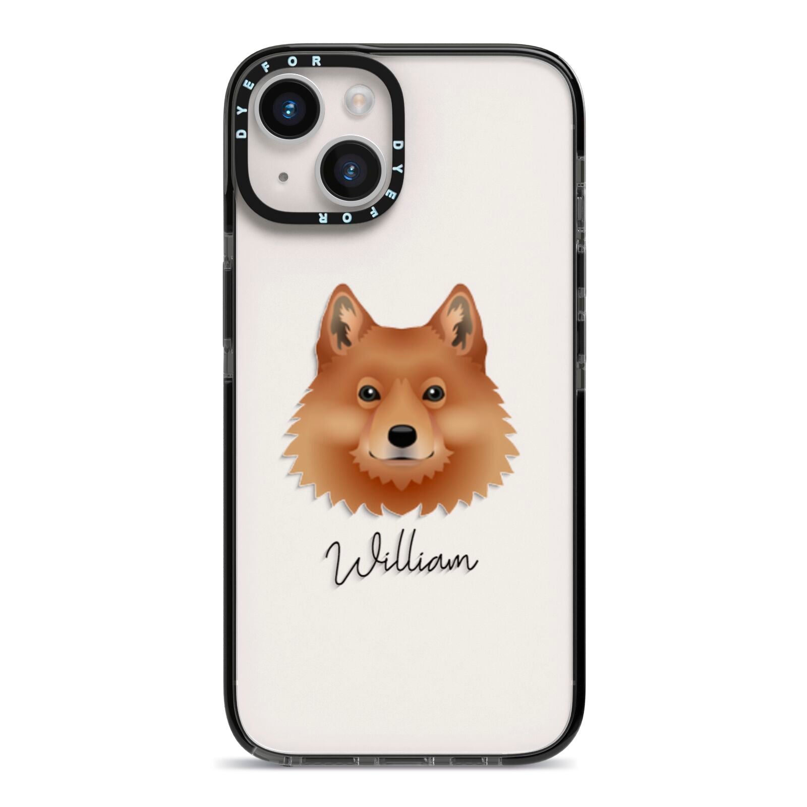 Finnish Spitz Personalised iPhone 14 Black Impact Case on Silver phone
